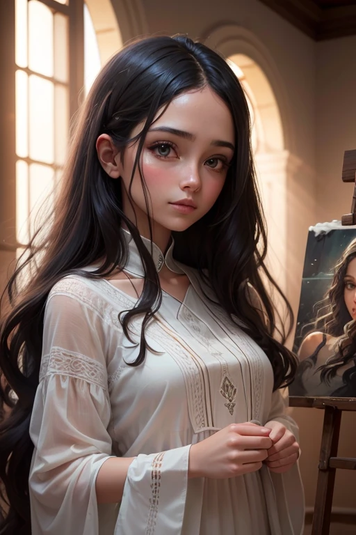 Imaginemos una pintura de una mujer con cabellos largos en un estilo realista:
En el lienzo, a woman of ethereal grace stands as a portrait of serenity. Su cabello largo y sedoso fluye en ondas suaves que caen en cascada sobre sus hombros y se deslizan hasta alcanzar la cintura. Los mechones capturan la luz de manera sutil, creando tonos y sombras que resaltan la textura del cabello.
El cabello, like a tangle of golden threads, enmarca delicadamente su rostro. The woman's expression is serene, con ojos profundos que reflejan la tranquilidad interior. Sus labios curvados en una suave sonrisa sugieren una calma que trasciende el lienzo.
The color palette is composed of soft and warm tones that highlight the femininity and elegance of the figure.. En contraste con el cabello, The background is a mix of soft tones that provide an ethereal atmosphere.
La luz juega un papel crucial, iluminando cada hebra de cabello y creando un juego de luces y sombras en la escena. The delicacy of the painting conveys a feeling of grace and frozen time., as if the woman on the canvas is in harmony with the nature around her.
Esta pintura busca capturar la belleza atemporal de una mujer con cabellos largos, celebrating the connection between femininity and nature.