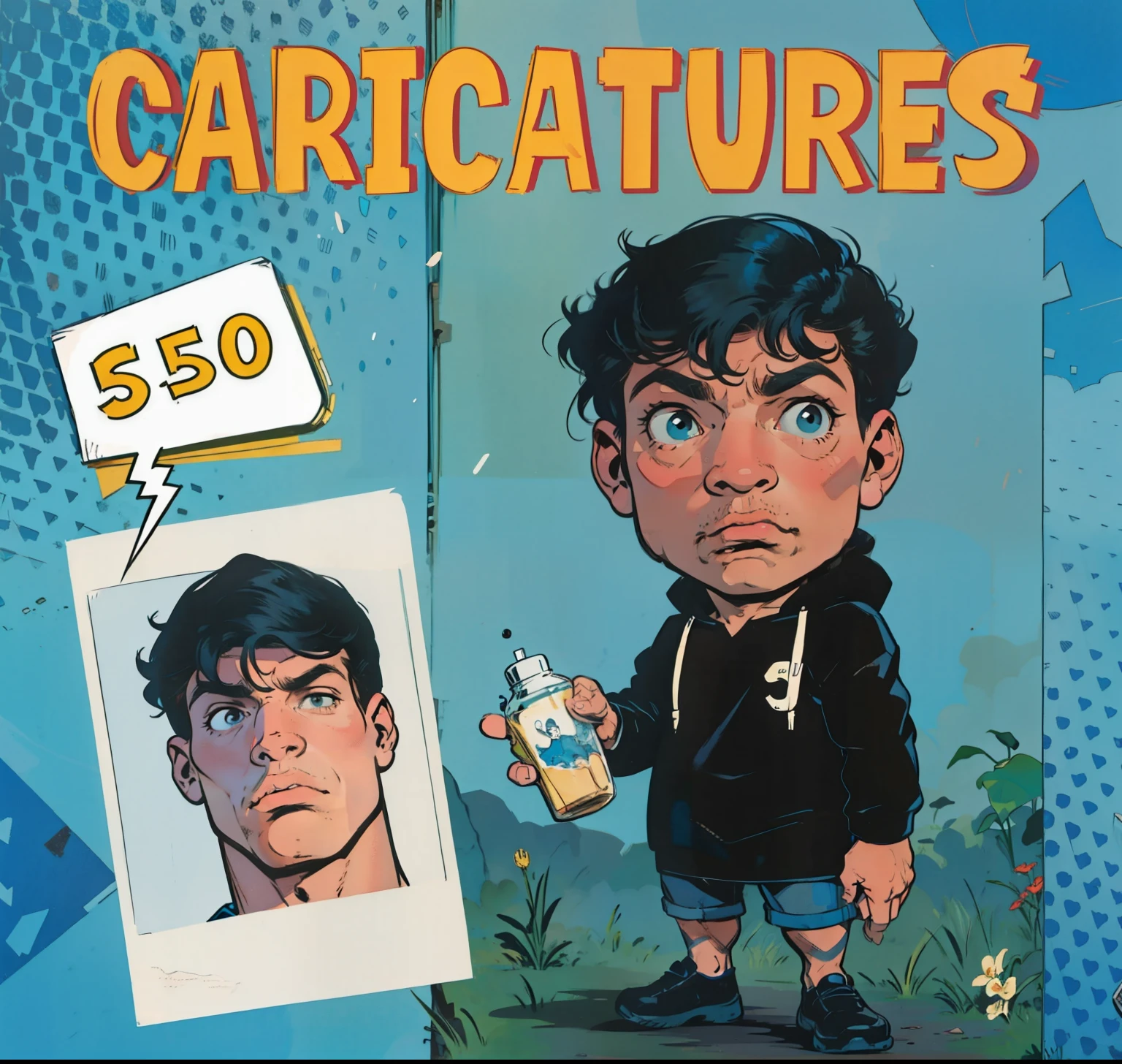 Caricatura, homem, estilo comic.