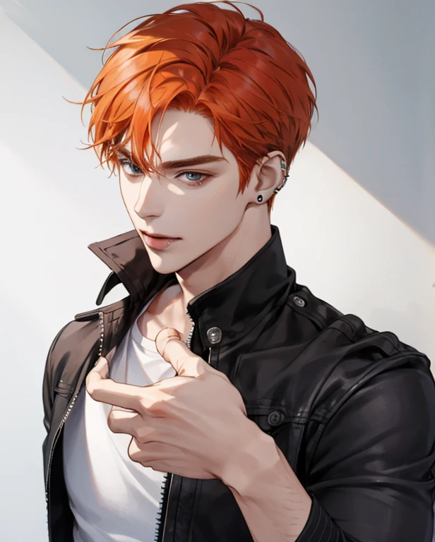 Semi-realistic man with ginger hair in his late 20s, A ring piercing in the lip, whole body