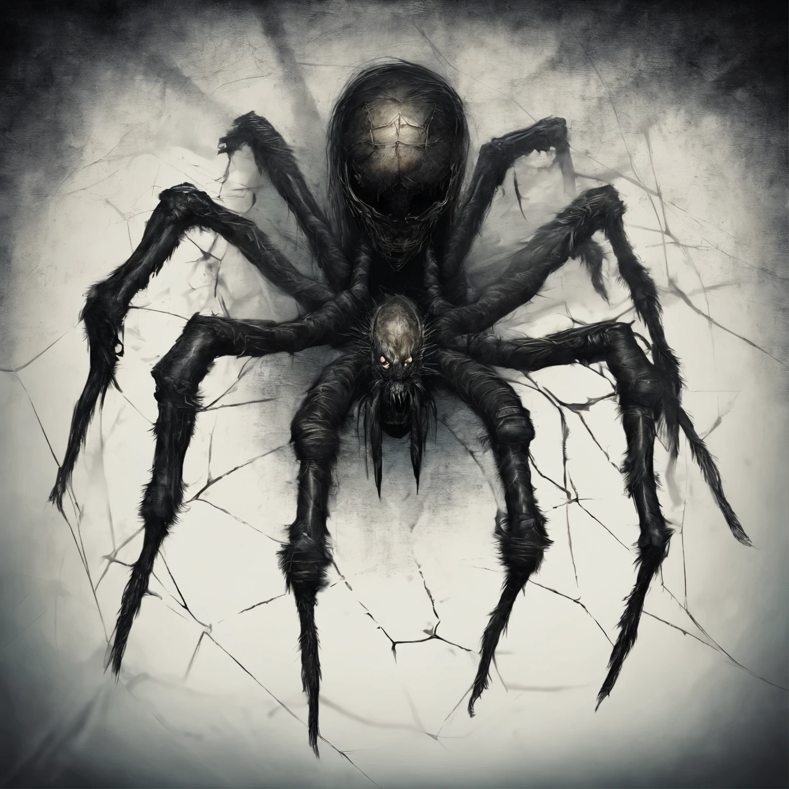 Spider with a mans head, fantasy art, creature, illustration