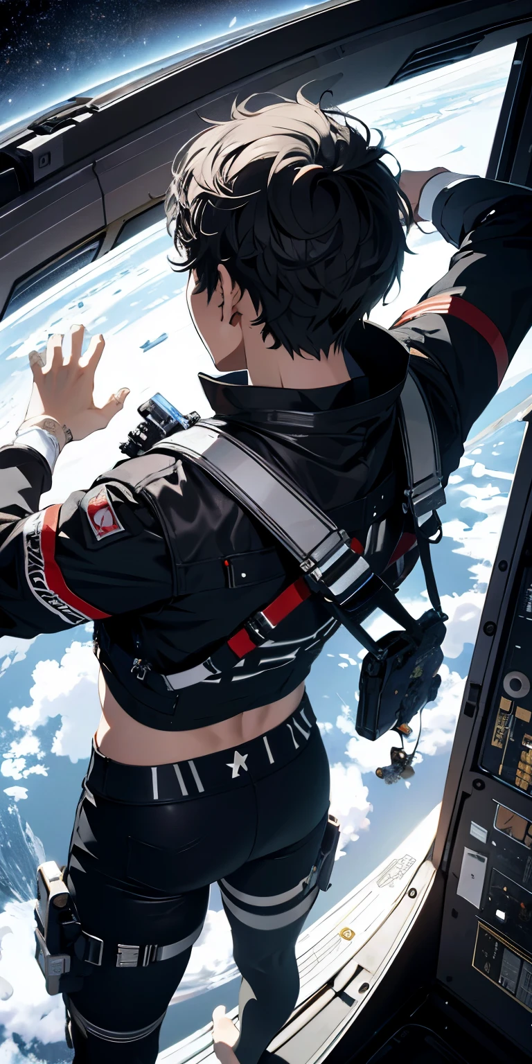 ridiculous resolution, high resolution, (masterpiece:1.4), super detailed, 1boy, seen from above, space, floating, --v 6
