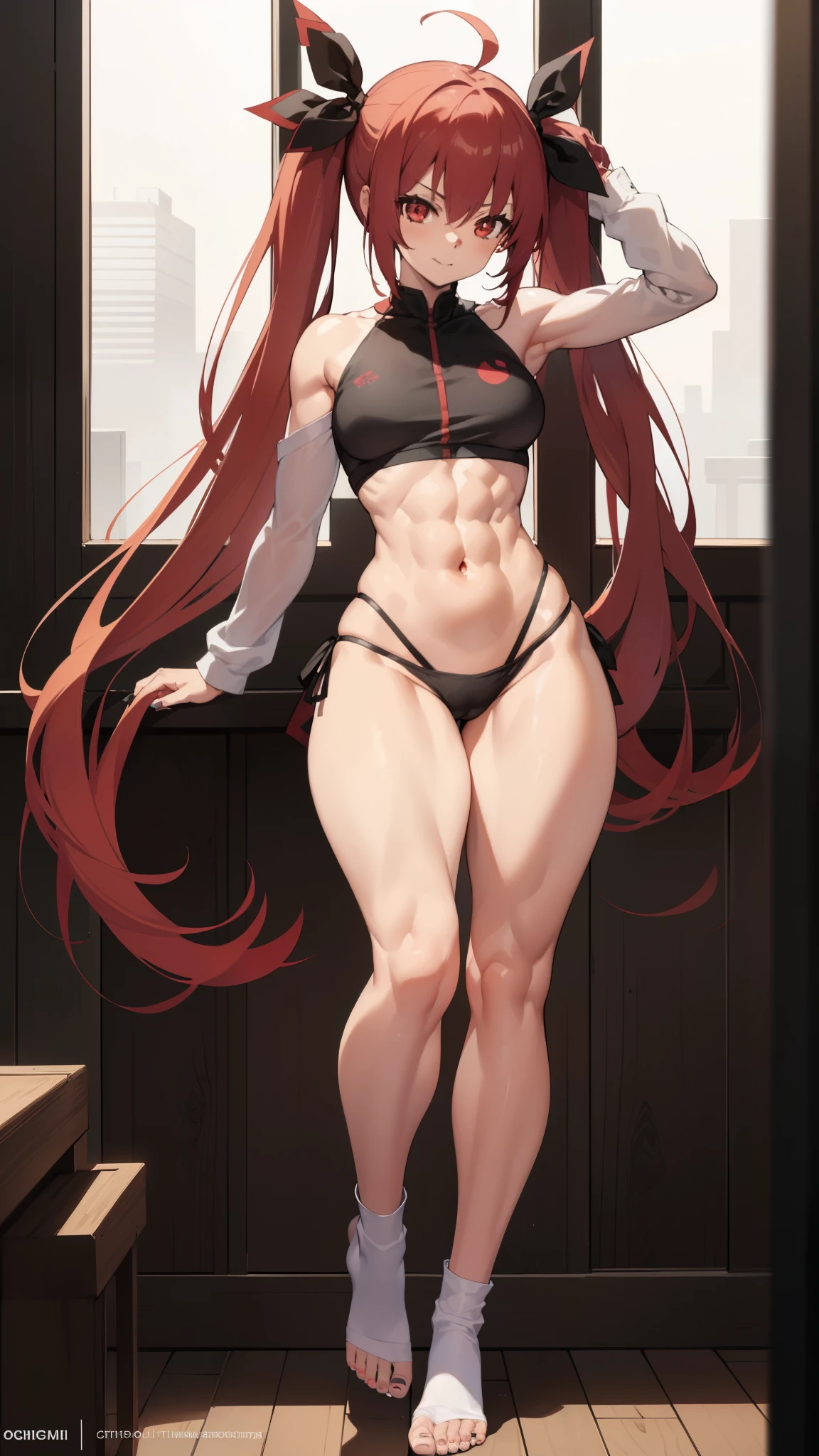 (((1 girl))), Kotoriitsuka, Kotori Itsuka, Long hair, (red eyes: 1.5), red hair, ahoge, (medium chest: 1.2),
BREAK (wearing a very sexy short bikini), twintails, hair ribbon, black ribbon, muscular thighs, well defined body, muscular belly,
looking at the viewer, (full body photo), (((showing her big ass to me))), smiling, bad mood,
Break-in inside the house,
BREAK (artwork: 1.2), best quality, highest resolution, 8k unity wallpaper, (artwork: 0.8), (beautiful detailed eyes: 1.6), Extremely detailed face, perfect lighting, extremely detailed CG, (hands perfect, perfect anatomy), black nails