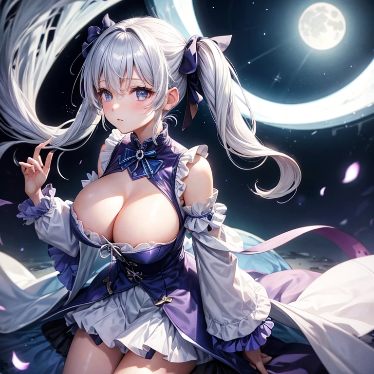 Bright Night Moon、Vtuver、silver hair、short twin tails、big breasts、tits、influence