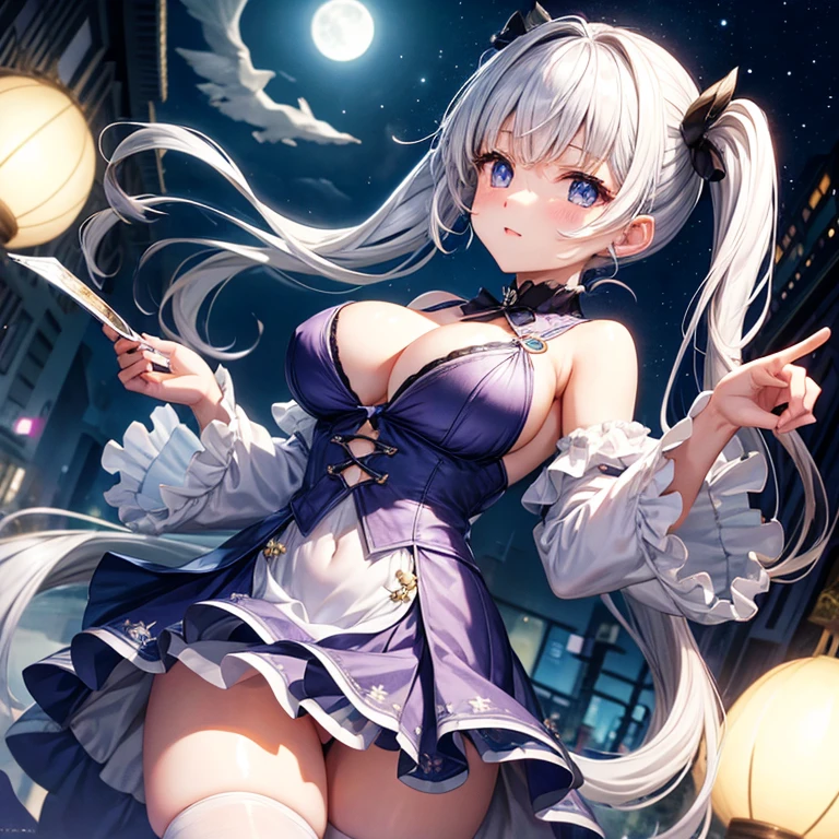 Bright Night Moon、Vtuver、silver hair、short twin tails、big breasts、tits、influence