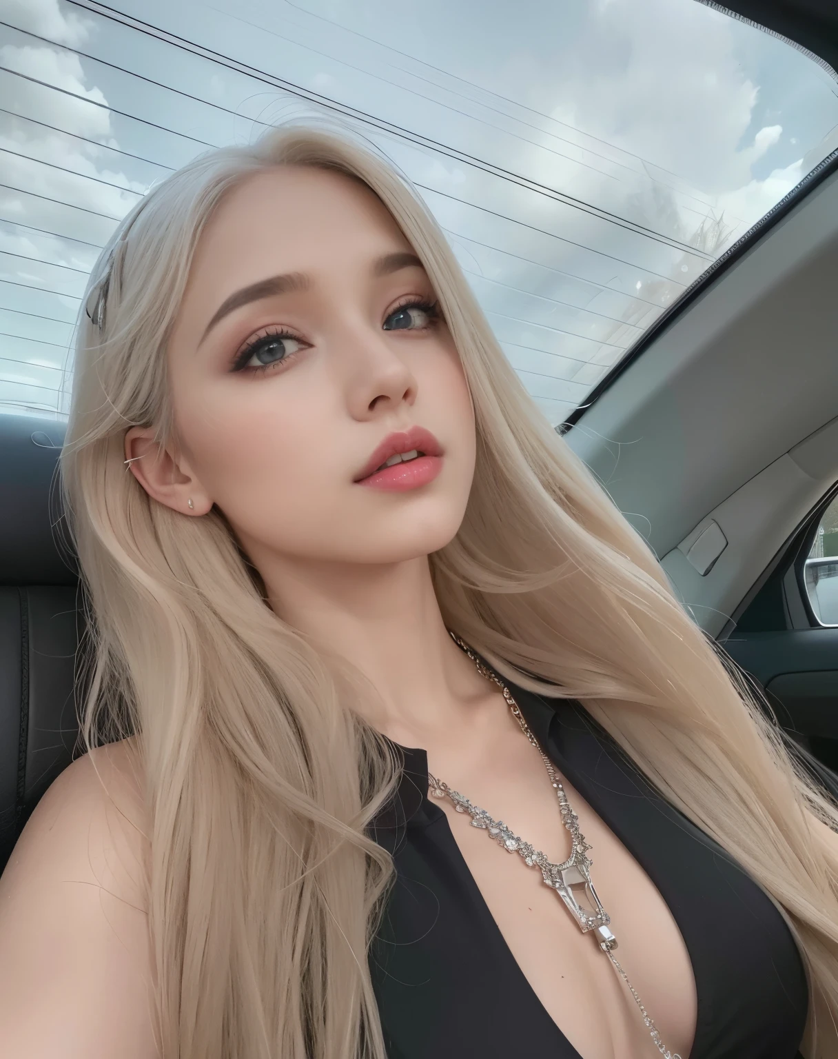 uma mulher com longos cabelos loiros e um top preto em um carro, ava max, com longos cabelos brancos,  perfeita de cabelos brancos, com cabelos longos brancos, linda Delphine, meninaabelo branco, Retrato de Kim Petras, her hair is white, Cl, longos cabelos prateados, cabelos loiros e prateados, extremely pale blond hair, menina cabeleado