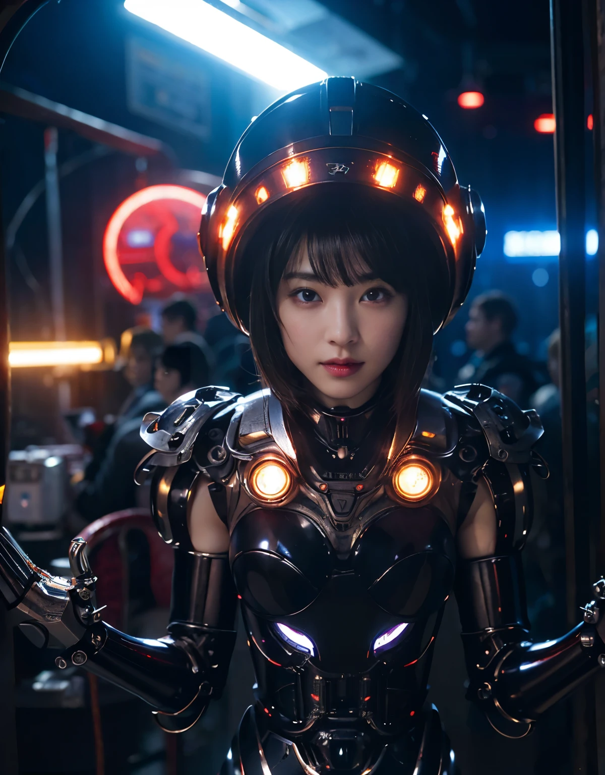 (Skimpy mechanical girl and alien background)、(Mystical expression)、highest quality、masterpiece、Super high resolution、(Photoreal:1.4)、RAW photo、1 girl、glowing skin、(((1 Mechanical Girl)))、Heavy chest、(red metalボディスーツ)、(Natural alien background to fight aliens)、(Small LED)、((Super realistic details))、vertical giant monster background),global illumination、Shadow、octane rendering、8K、super sharp、robotの背景、big breasts、Raw skin exposed in the cleavage、red metal、intricate decorative details、Japan details、very intricate details、realistic light、(Mystical expression),CG Society Trenlow Eyes、Eyes shining towards the camera、Mechanical marginal blood vessels connected to neon detail tubes)、(Wires and cables connecting to the head)、Small LED、,mechanical thighs、two stock、(Hands are also made of machines)、robot、future alien、Please wear a mechanical helmet、transparent face guard on helmet、