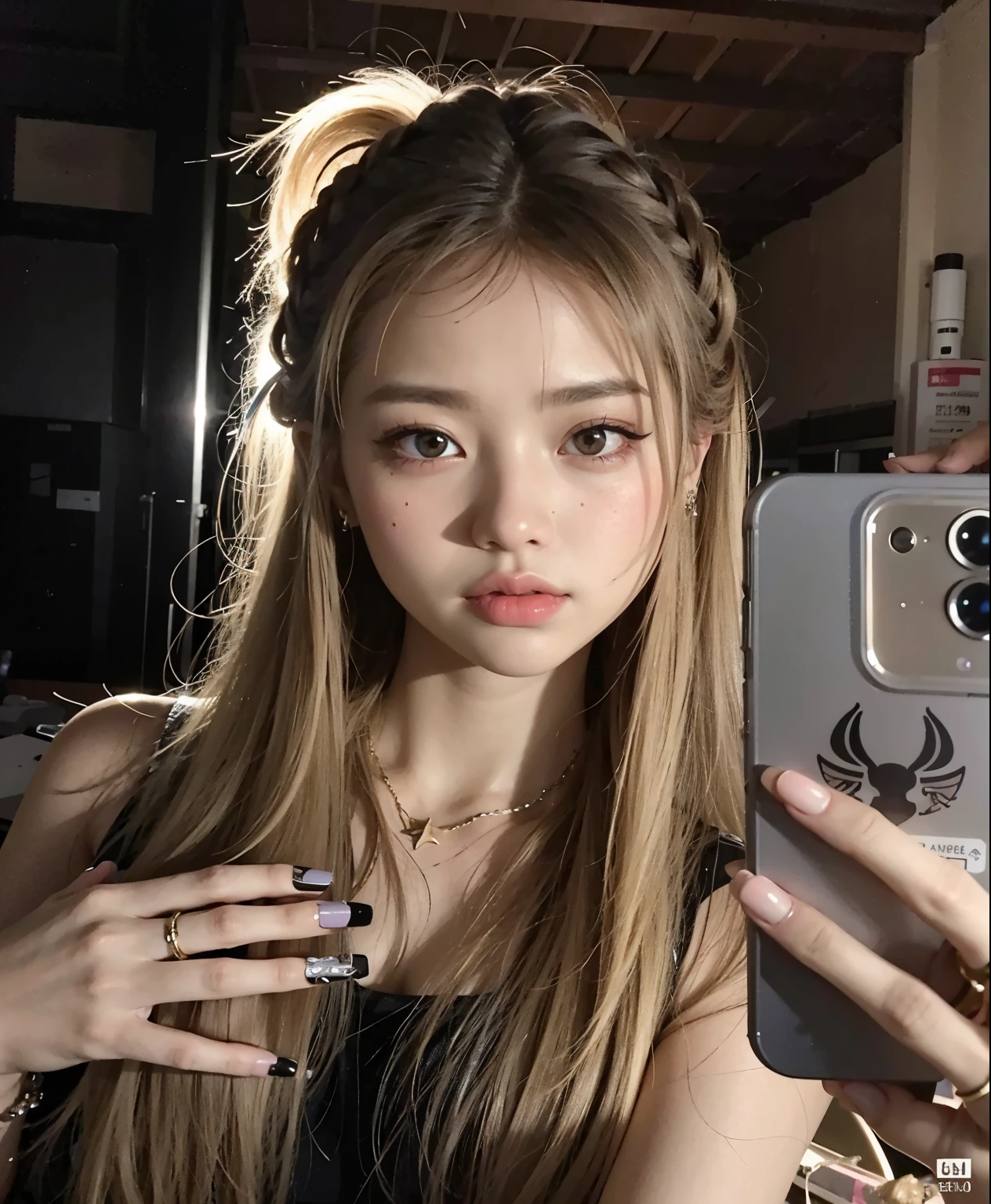 Araffe girl with long hair and a star ring taking a selfie., Lalisa Manobal, Lalisa Manoban de Blackpink, ulzzang, parque roseanne de blackpink, tzuyu de dos veces, maquillaje popular de corea del sur, con pelo largo y ojos penetrantes, 8k selfie photography, retrato de jossi de blackpink, pelo largo y rubio y ojos grandes