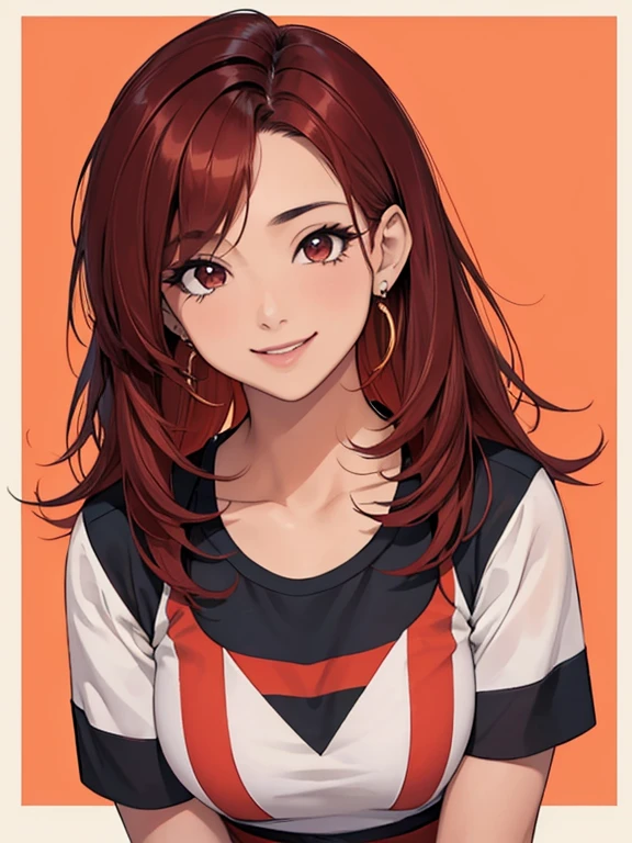 1 chica, (obra maestra, antecedentes detallados, Mejor calidad), cabello largo , pelo rojo, Ropa de deporte, Sonrisa afectada, labios jugosos, jugo de perra, labios rojos, ojos perfectos, chica mala