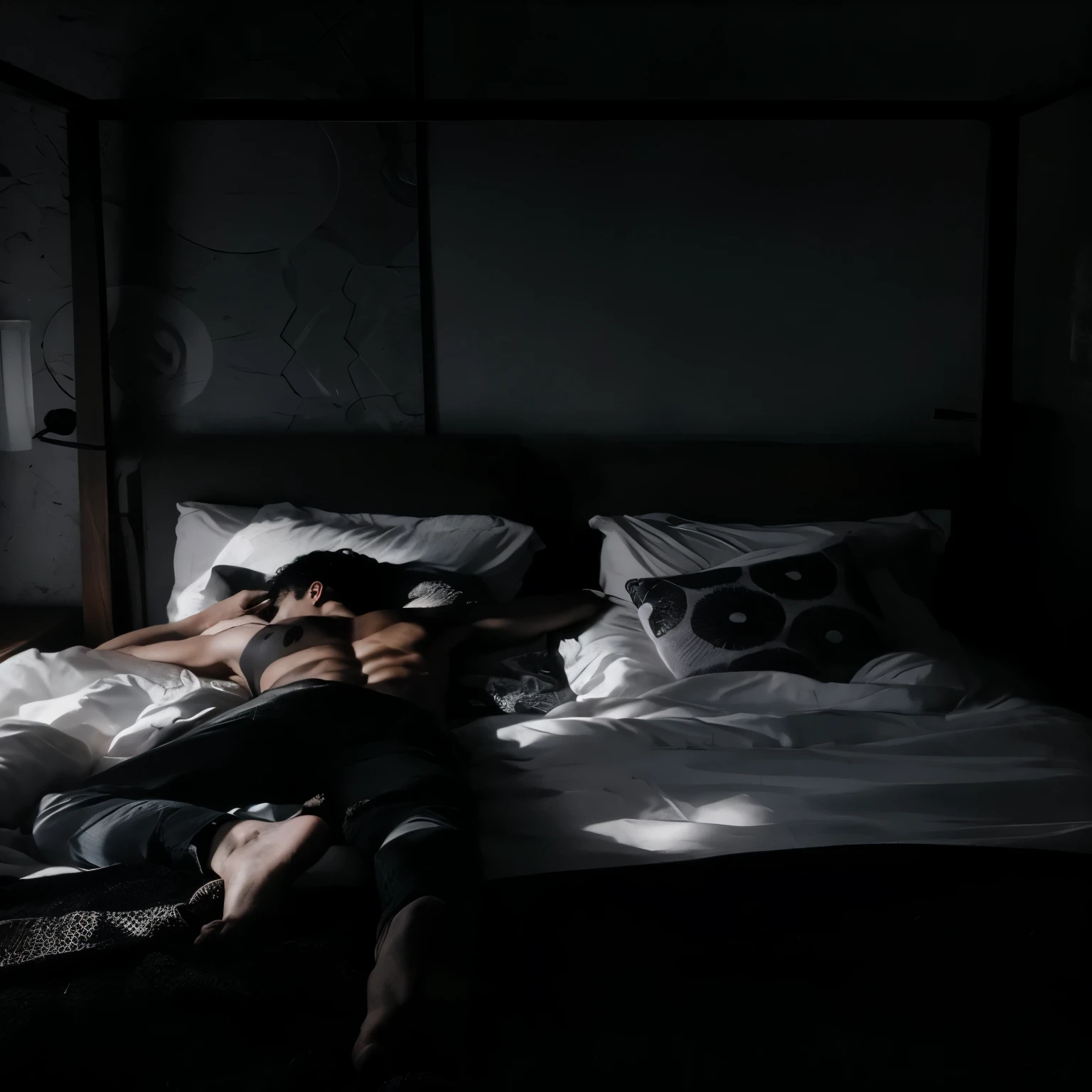 there is a man deitado na cama with a woman on it, casal na cama, amantes derretendo na cama, dark moody intimate, posando na cama, quarto mal iluminado, deitado na cama, deitado na cama, ele a segura enquanto ela dorme, deitado na cama, quarto escuro, dark and moody aesthetic, momento privado, at the end of the morning, em um quarto