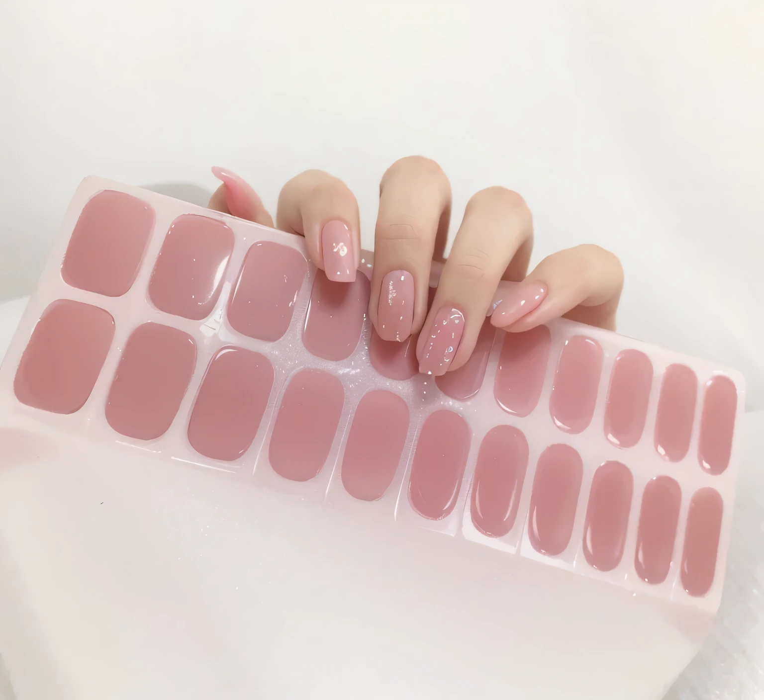 拿着pink指甲贴的人的特写, 360*, (pink), nail polish, 淡pink, fashionable, 浅pink, solidcolor, matte pink armor, gradient 浅pink, smooth pink skin, matte, soft pink, faded pink, 2d matte, 2 d matte, 浅pink tonalities, detailed, Manicure