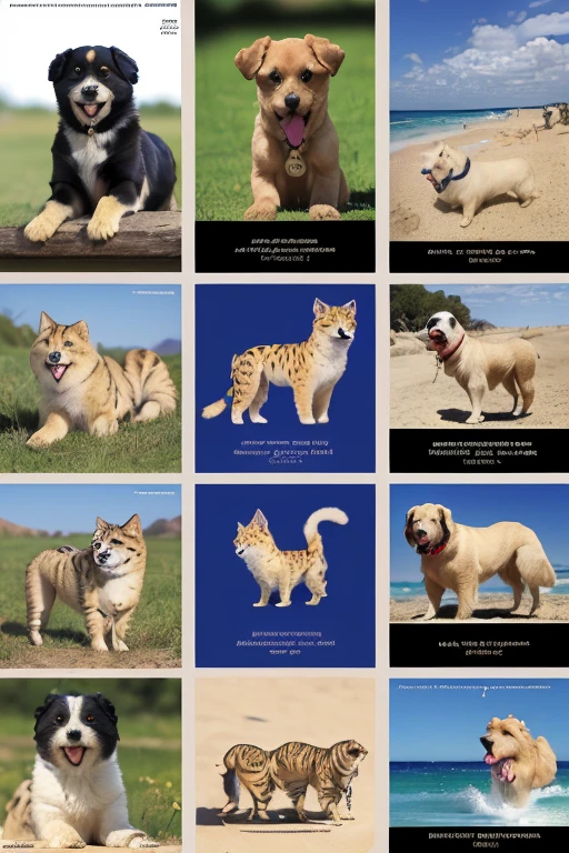 Maltese, , Retrieve, (((cartazes, planfetos, adesivos, propaganda, capa de revista, page with collage of photos of animals and texts
