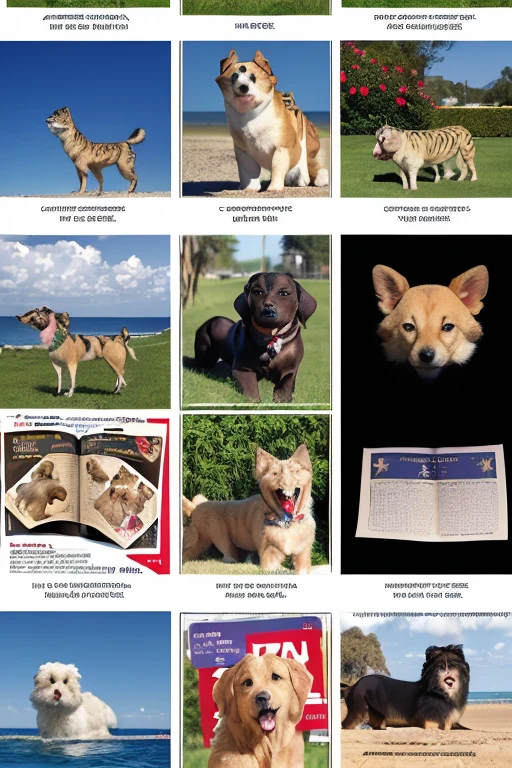 Maltese, , Retrieve, (((cartazes, planfetos, adesivos, propaganda, capa de revista, page with collage of photos of animals and texts