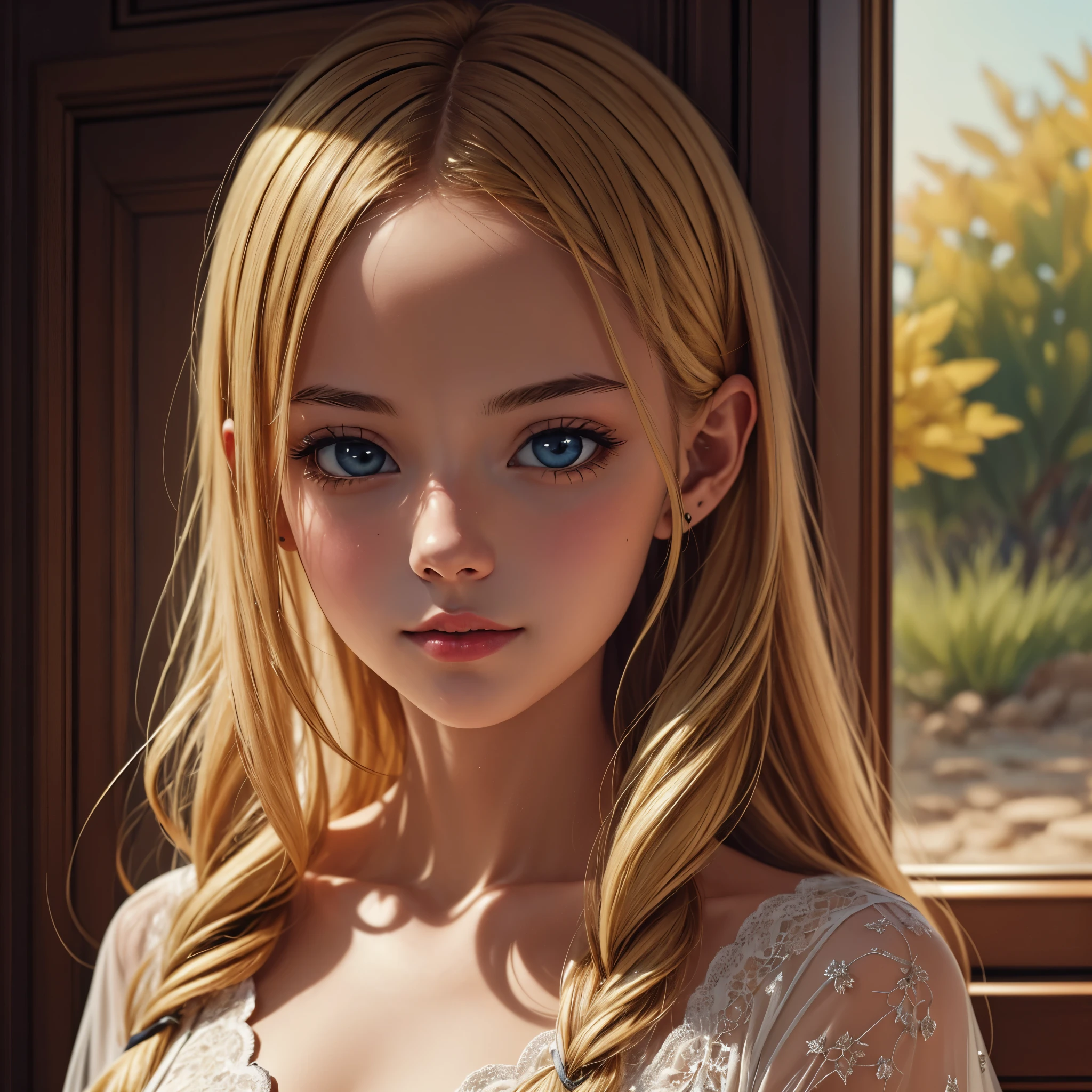 ((masterpiece, best quality, detailed)), 1girl, colerful lighting, deedlit, elf, Blond long Hair, looking at viewer, cute, Portrait