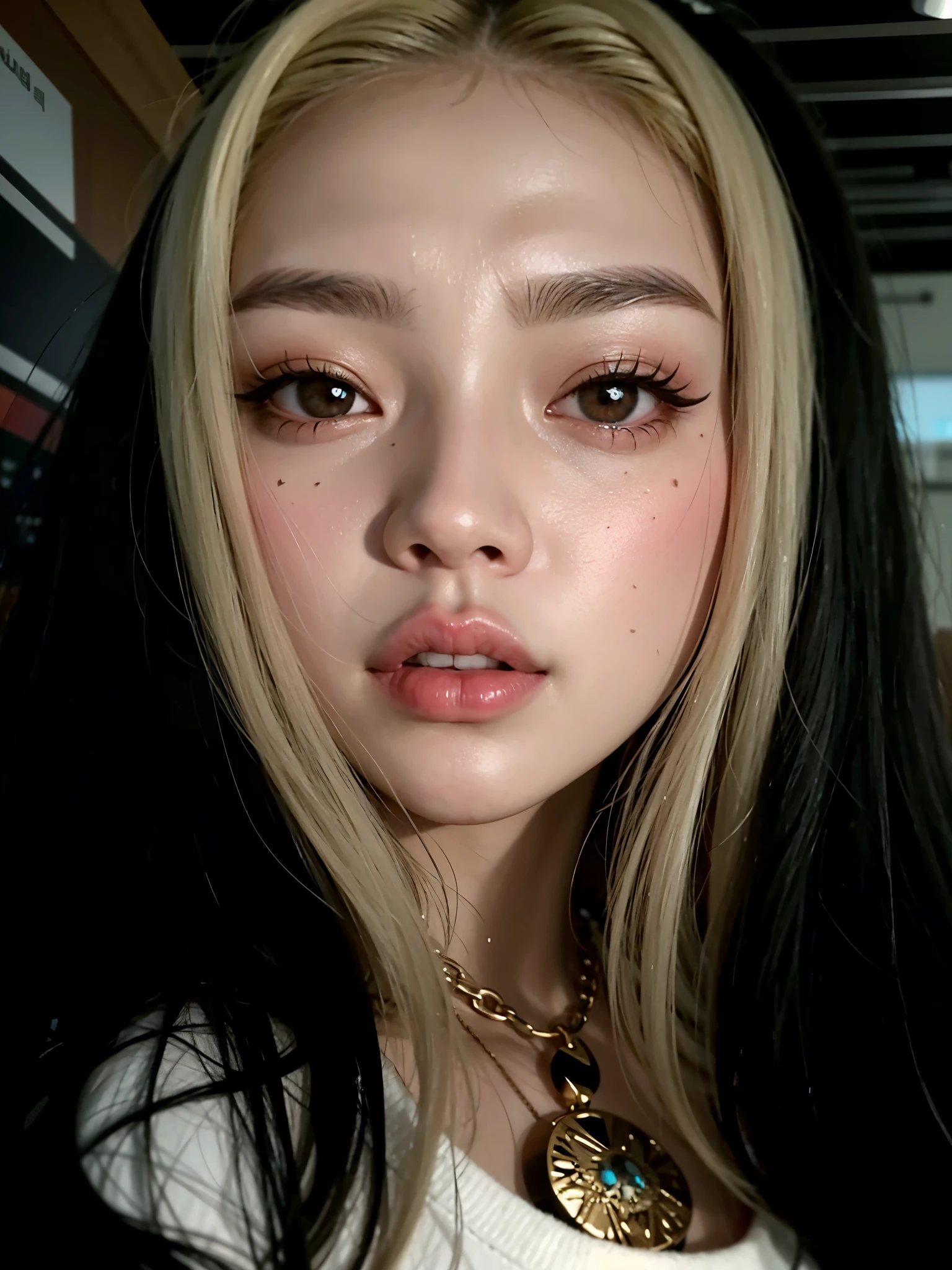 a CLose up of a woman with long hair and a necklace, jennie rosa negro, parque roseanne de blackpink, jossi de blackpink, CL, foto de perfil, portrait of jossi de blackpink, Lalisa Manobal, Jimin\los labios carnosos, Lalisa Manoban de Blackpink, asian guy, basia tran, heonhwa choe, gongbi