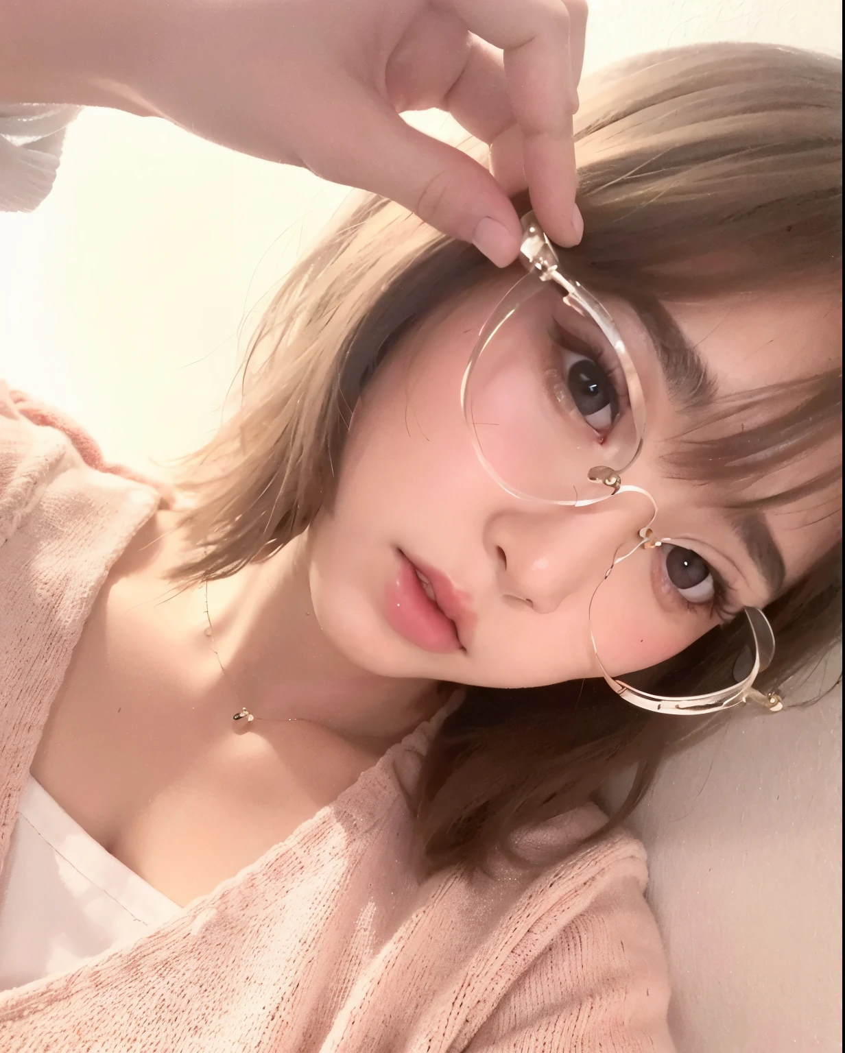 arafed woman wearing anteojos and a sweater holding a pair of anteojos, ulzzang, with anteojos, con gafas, transparent anteojos, sakimichan, heonhwa choe, chiho, anteojos, Yoshitomo Nara, ( ( eye anteojos ) ), !!wearing anteojos!!, anteojos anteojos, por Ayami Kojima