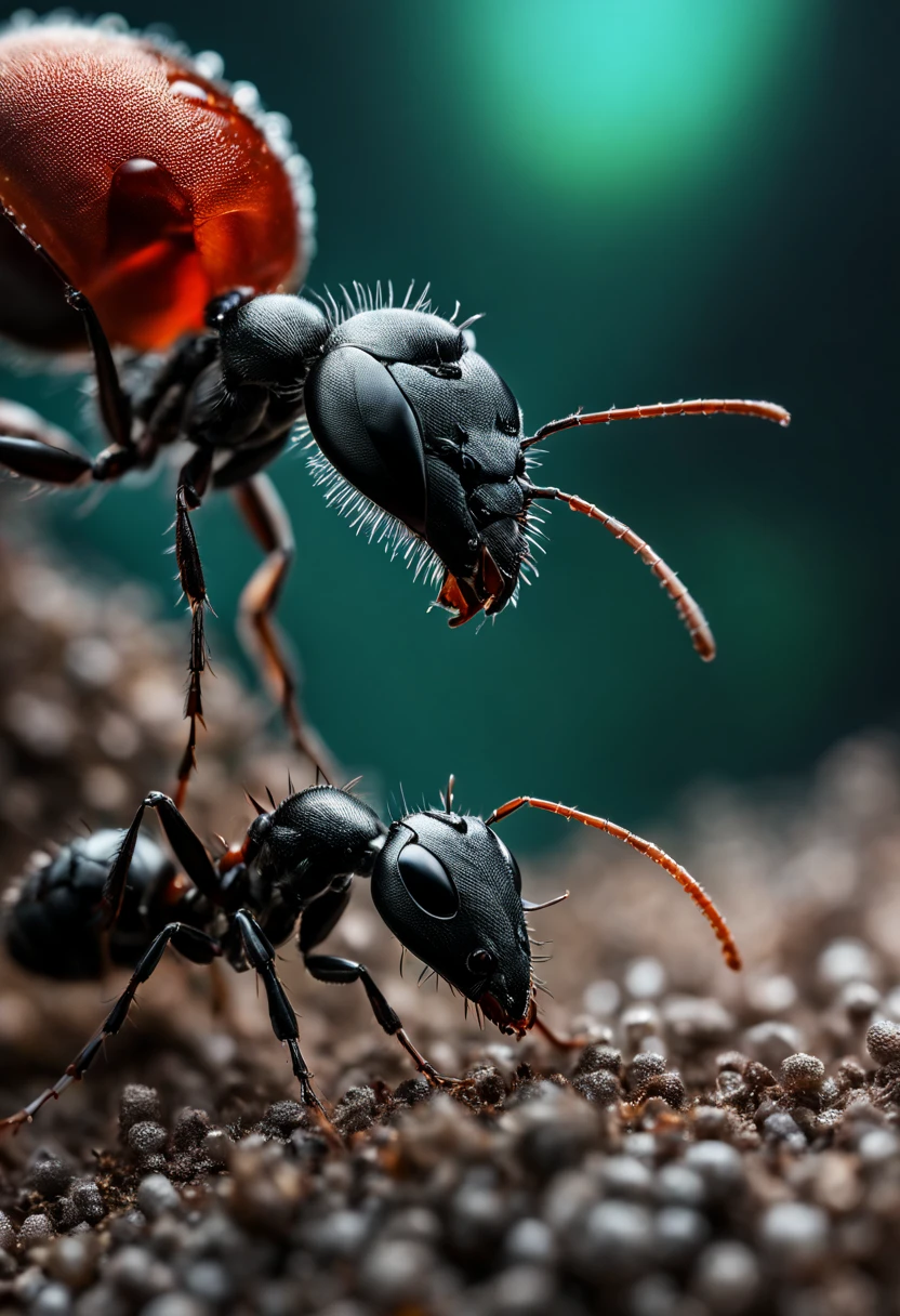 Fantasy summer themed ant called the Solisant. Solisants are slightly larger and bulkier than other ant species, with a broad, shield-like head and a muscular body. The color of their exoskeleton is a bright, fiery orange, with black stripes along their legs and thorax. Their wings, which they shed after mating, are a translucent yellow, with delicate veins running through them like sunbeams. Solisants have a distinctive, curved stinger at the end of their abdomen. 4k, visual effects, HD, fantasy, colors