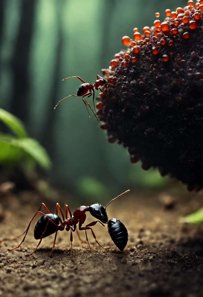 Ant and human microphotography fantasy, horror, 4k, high resolution, professional photography, 1/250s, f/8, ISO 200, --s 750
