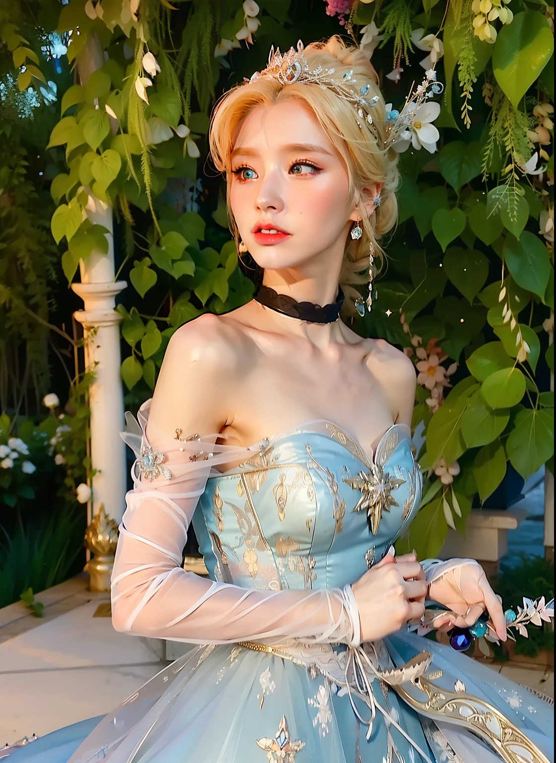 there is a woman in a blue dress posing for a picture, blonde - haired princess, beautiful elsa, elegant glamourous cosplay, elsa from frozen, beautiful princess, glamourous cosplay, anime princess, beautiful female princess, elsa frozen, elsa, ethereal fairytale, cosplay photo, cinderella, ethereal beauty, anime girl cosplay, beautiful maiden, anime cosplay