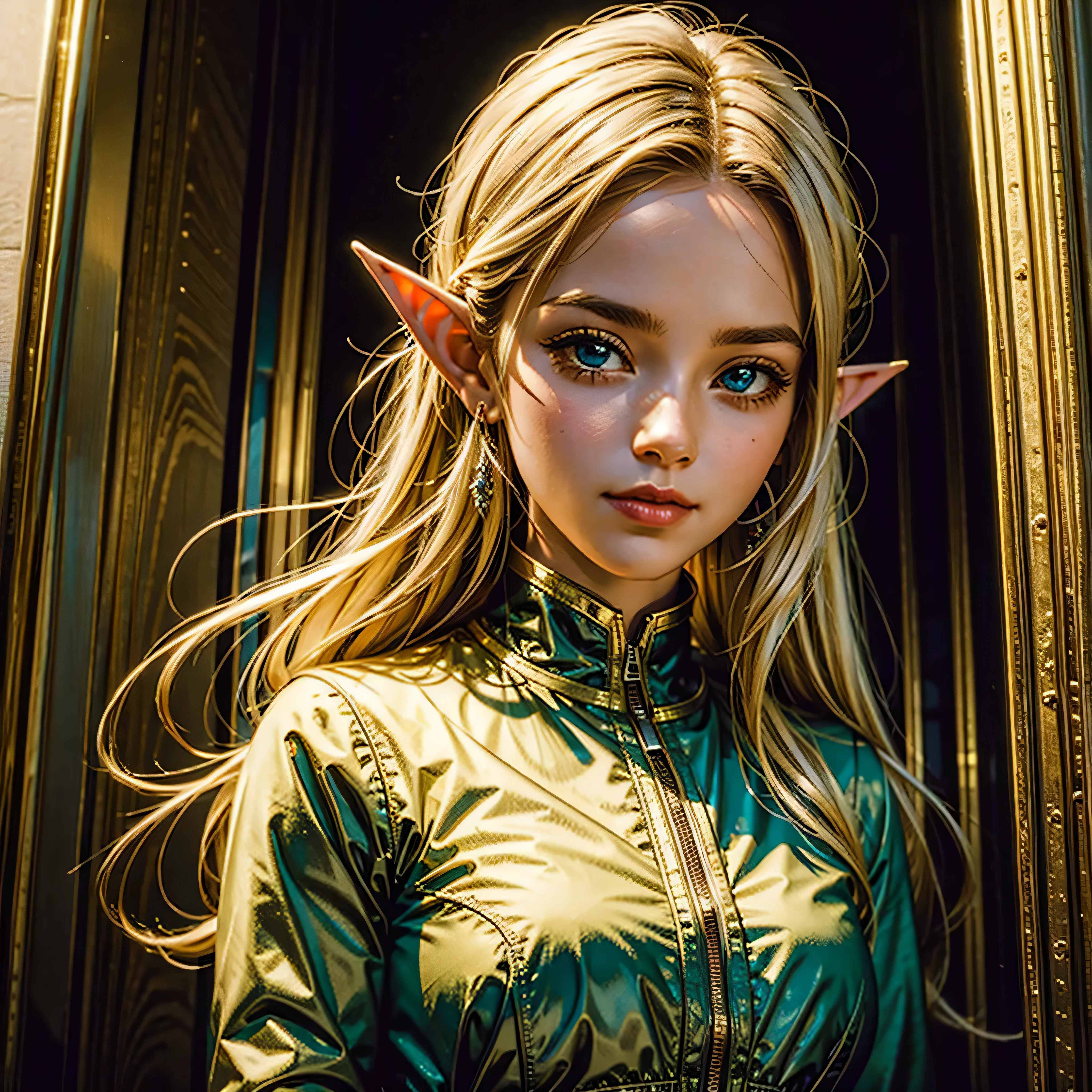 ((masterpiece, best quality, detailed)), 1girl, colerful lighting, deedlit, elf, Blond long Hair, looking at viewer, cute, Portrait