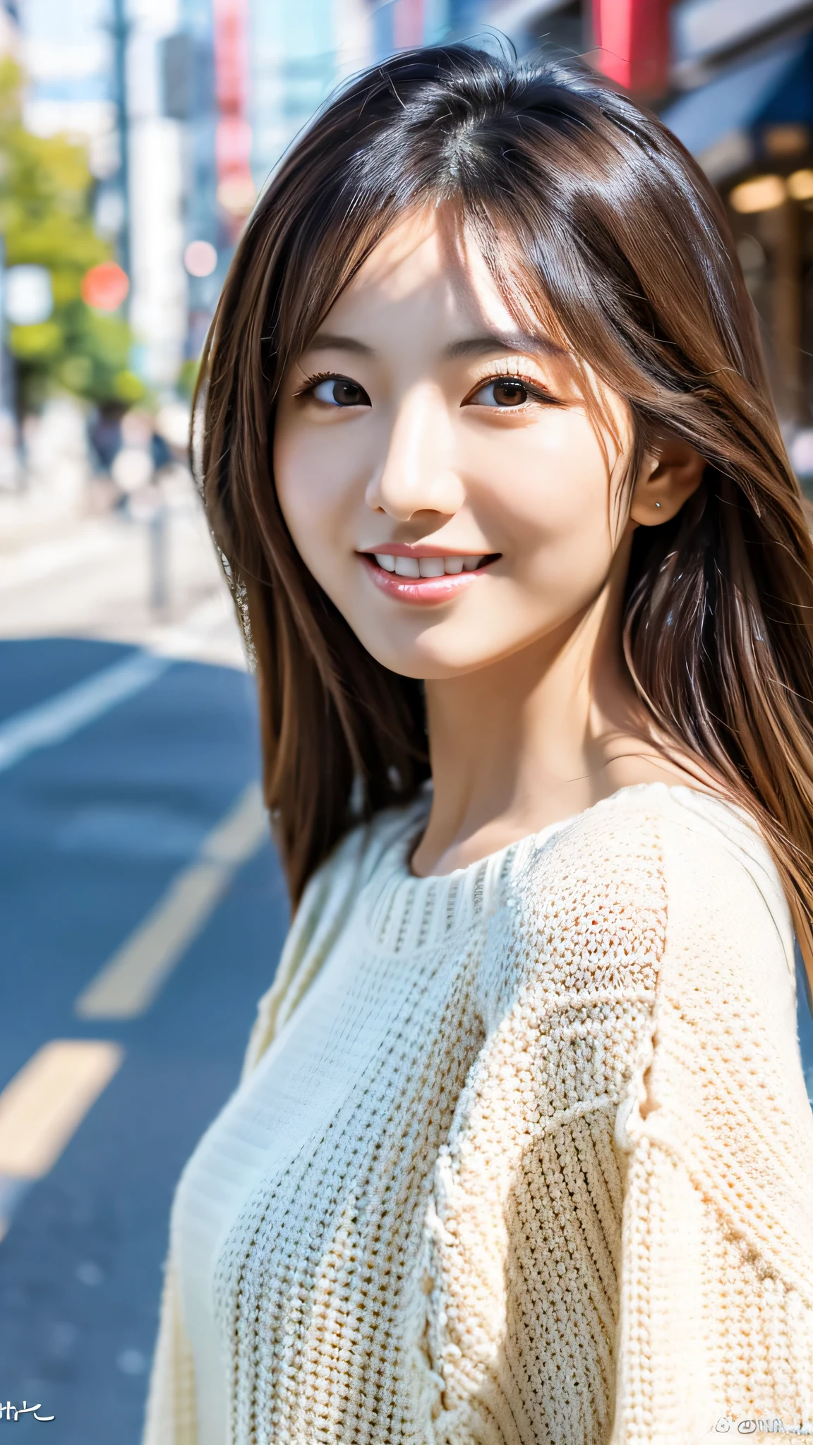 Highest resolution, 4K, Masterpiece: 1.3), A Japanese milf, photo of one lady, Sexy, fine eyes, Slender figure, Realistic teeth, double eyelids, full body, best quality, detailed, at the city, knit