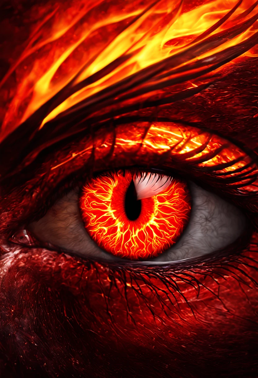 a close up of a person's eye with flames surrounding it, eye fire, fire in eyes, fiery eyes, fire through eyes, dragon eye, fire in eye, amazing detail digital art, fire eyes, stunning digital art, amazing digital art, detailed fantasy digital art, ultra detailed digital art, bright fire eyes, red fire eyes, fiery scorching red eyes