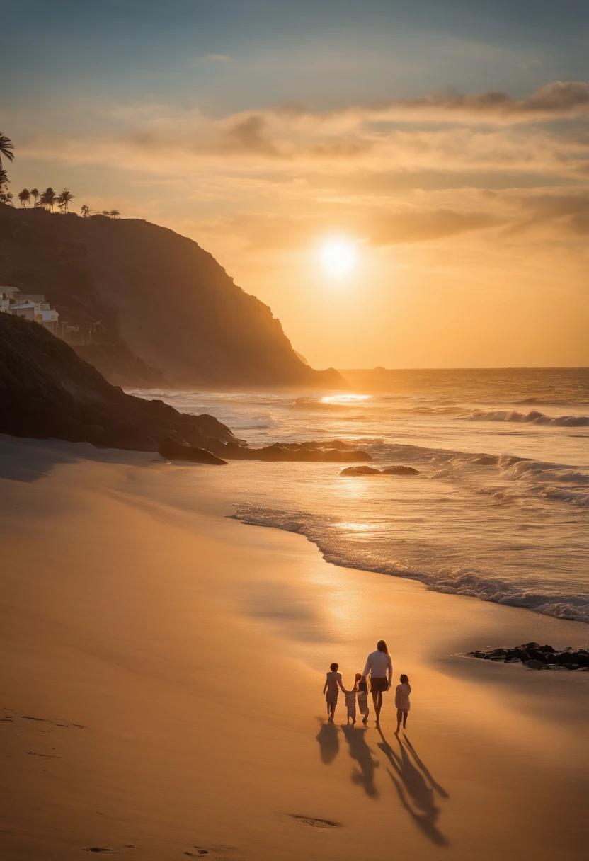 A family goes to the beach