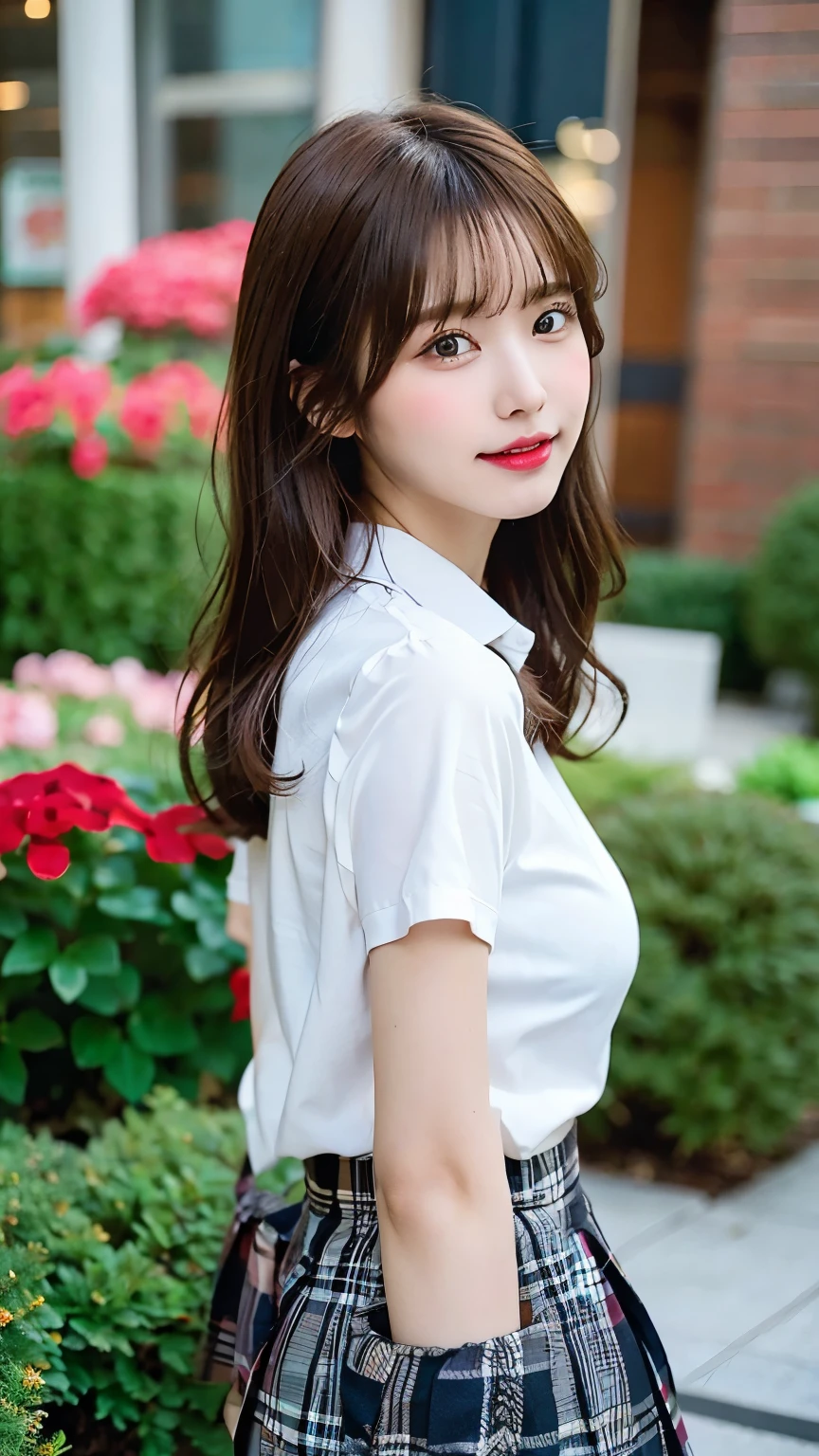 plaid pleated skirt、Drawing of the hand below the elbow、hands are stretched out straight、