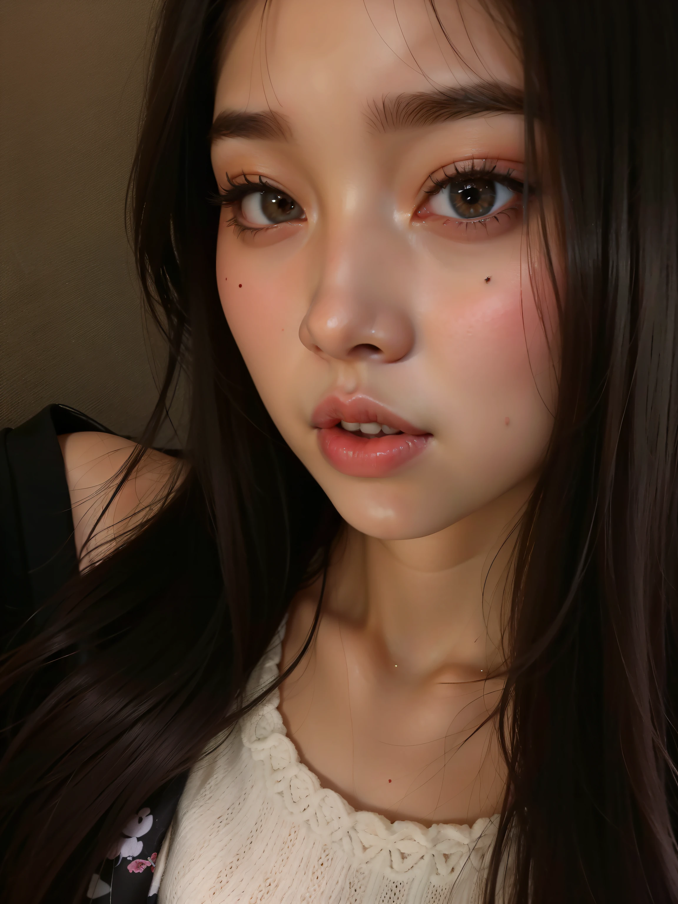 There is a young woman lying on bed wearing a necklace, 1 8 yo, dang Mei Lynch, Nguyen cute vtuber, 19 years old girl, girl cute thin face, 18 years old, anime Thai girl, young cute wan Asian face, young cute girl, no bra, breasts out, bare shoulders, cleavage, wet transparent t-shirt, big breasts, no bra