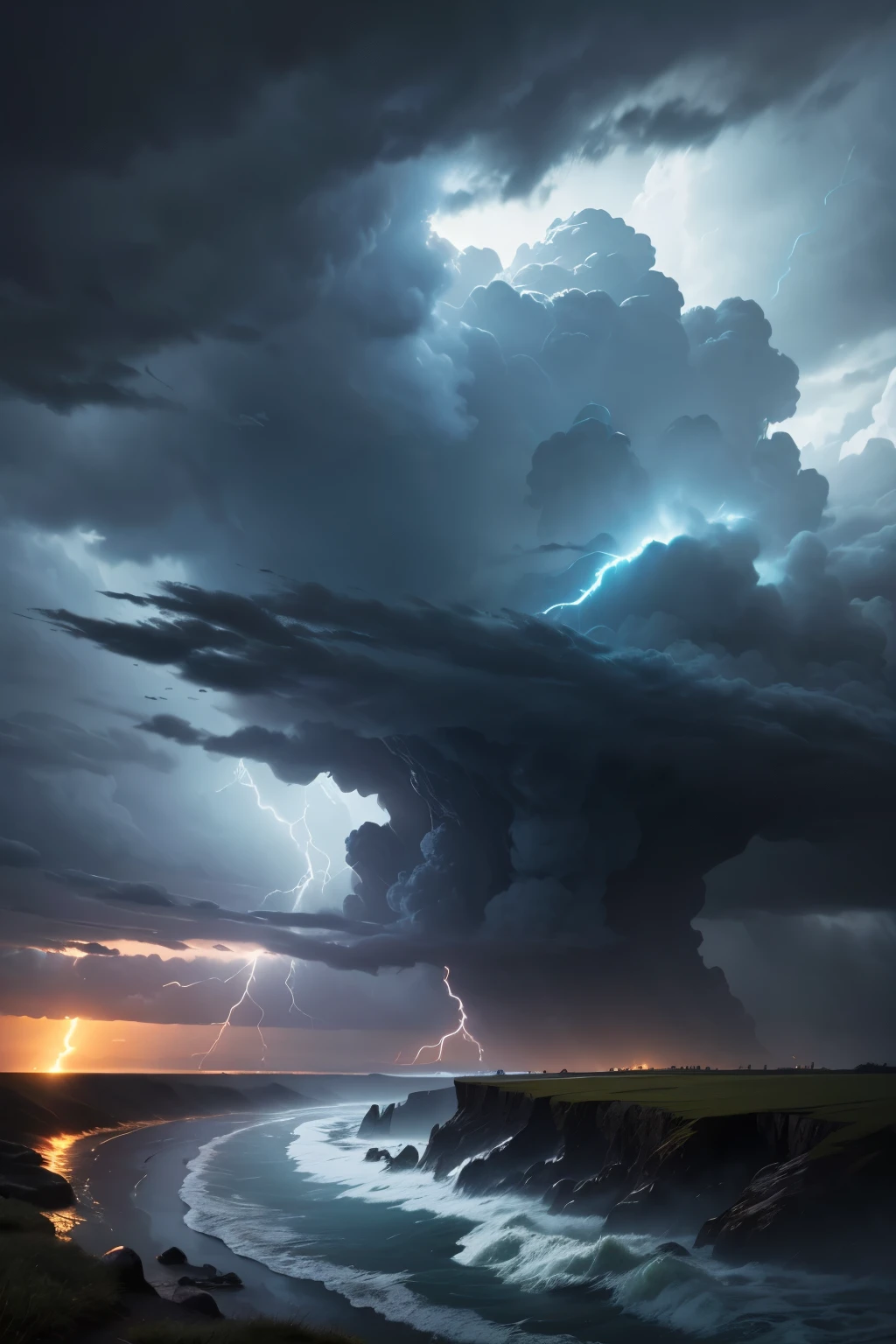 Landscape of a dramatic storm, high resolution, dramatic lighting