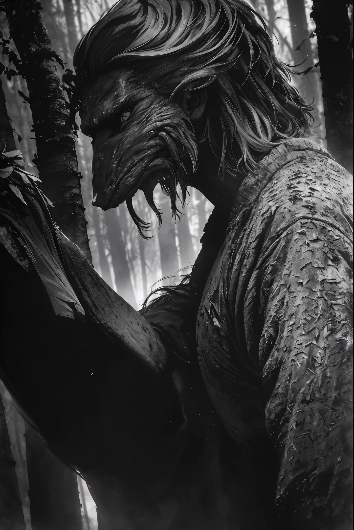 "(Best quality, 4k, ultra-detailed, realistic, vivid colors, bokeh), (monstrous creature, dark atmosphere), abominable being, deep darkness, interplay of lights and shadows, particles"