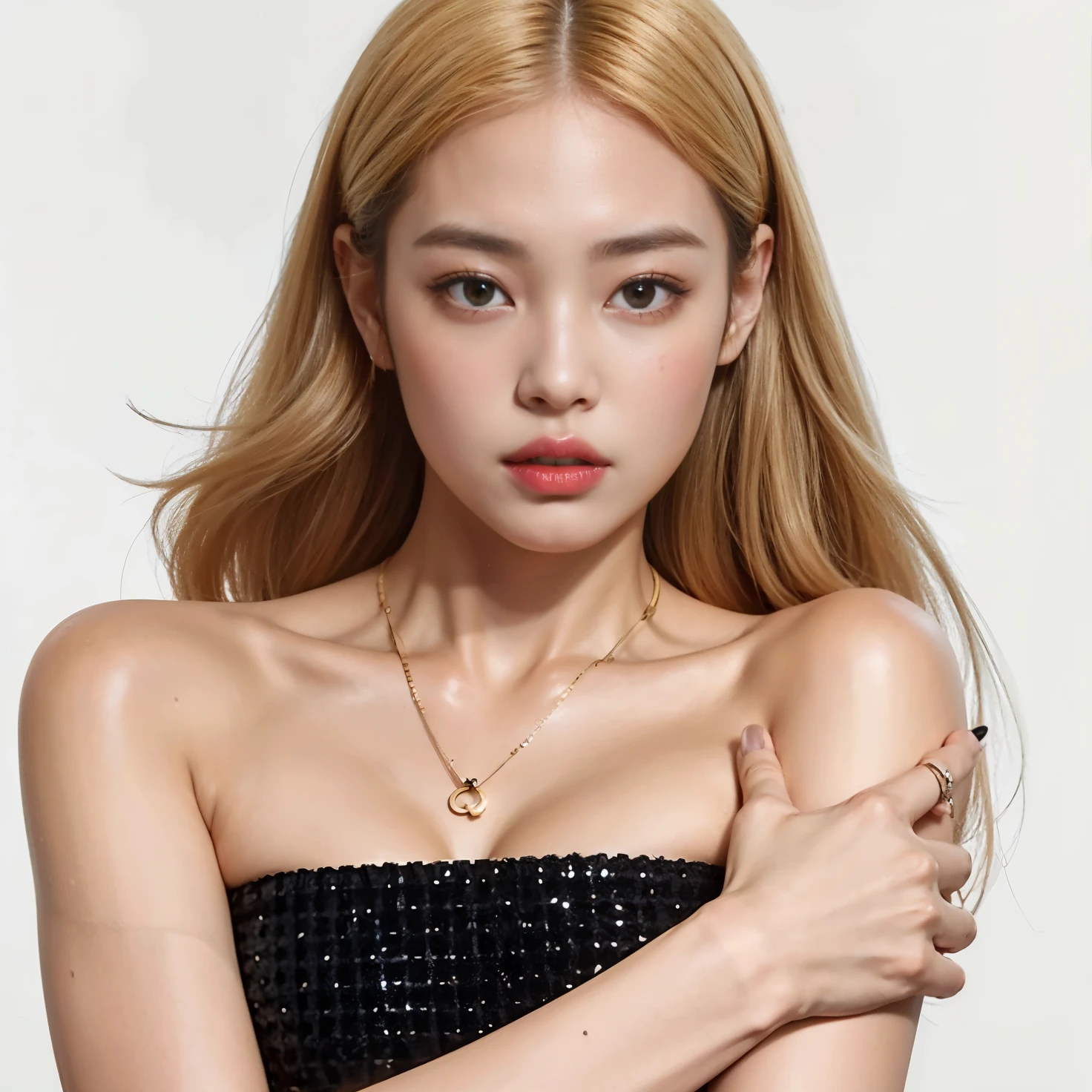 un primer plano de una mujer con un vestido ????? y un collar de oro, jennie rosa ?????, parque roseanne de blackpink, portrait of jossi de blackpink, jossi de blackpink, gongbi, jia, heonhwa choe, jaeyeon nam, TaeJune Kim, imagen filtrada, de mi parte, Lalisa Manobal, Jinyoung Shin, park de mi parte