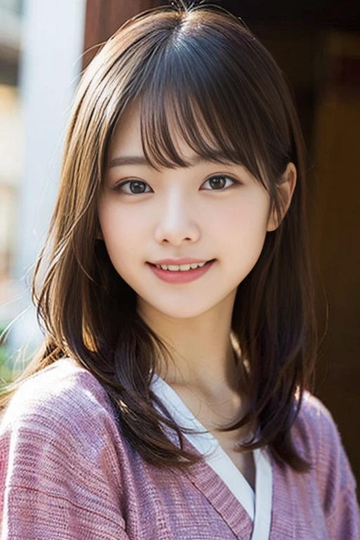 (8K、Raw photo、highest quality、masterpiece:1.2)、(realistic、Photoreal:1.37)、super detailed、Super high resolution、1 girl、see the beholder、beautiful and detailed face、laughter、narrow、(slim waist) :1.3)、Beautiful and smooth skin、skin texture、floating hair、professional lighting、human body as a whole、long hair、Japanese Yukata、smile、childish smile、No makeup、Odango hairstyle、white background、腰のnarrow、Waist to upper body