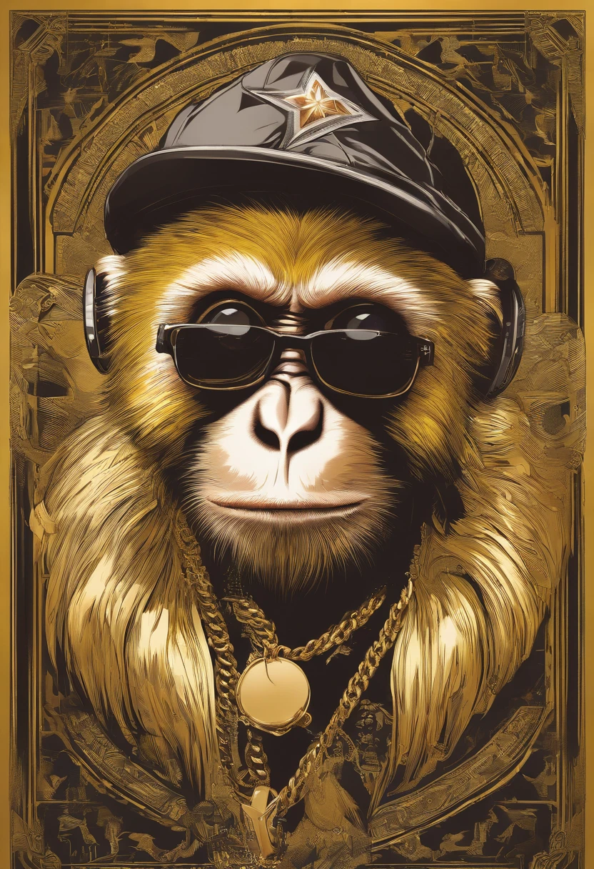 (((Golden tamarin monkey wearing rap star or bboy clothes and accessories, ele usa fones de ouvido, gold chain locket, rings of gold, famous designer cap, Sport glasses))), furioso valente latindo feroz babando , (((cartazes, planfetos, adesivos, propaganda, capa de revista.)))