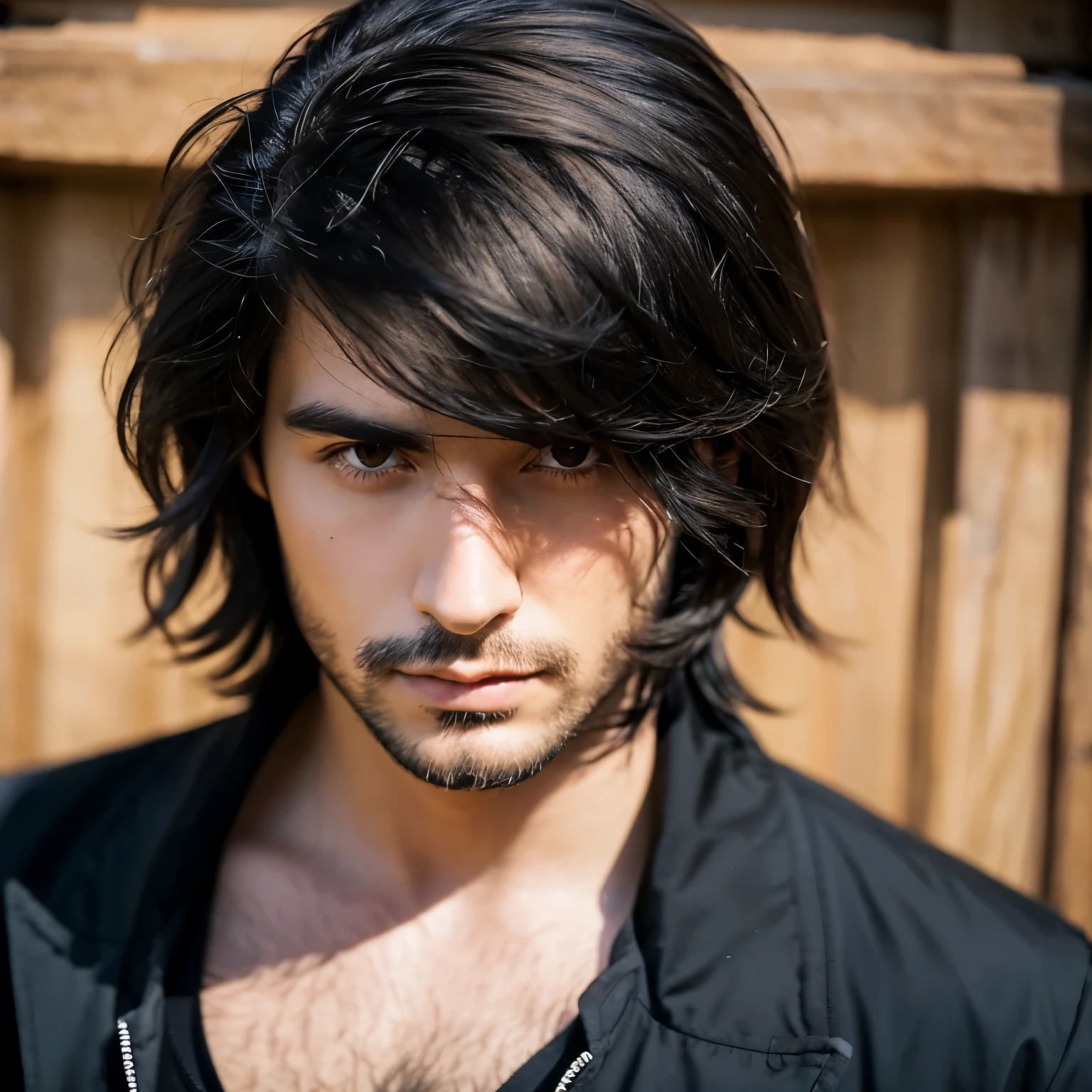 Hairy brunette man with black hair