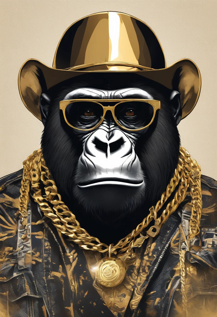 (((Gorilla monkey wearing clothes and accessories like a rap star or bboy, ele usa fones de ouvido, gold chain locket, rings of gold, famous designer cap, Sport glasses))),  furioso valente latindo feroz babando , (((cartazes, planfetos, adesivos, propaganda, capa de revista.)))