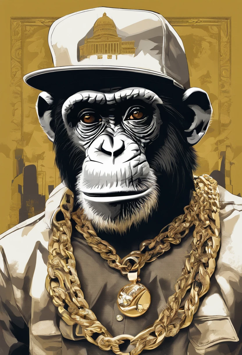 (((Chimpanzee monkey wearing clothes and accessories like a rap star or bboy, ele usa fones de ouvido, gold chain locket, rings of gold, famous designer cap, Sport glasses))), furioso valente latindo feroz babando , (((cartazes, planfetos, adesivos, propaganda, capa de revista.)))