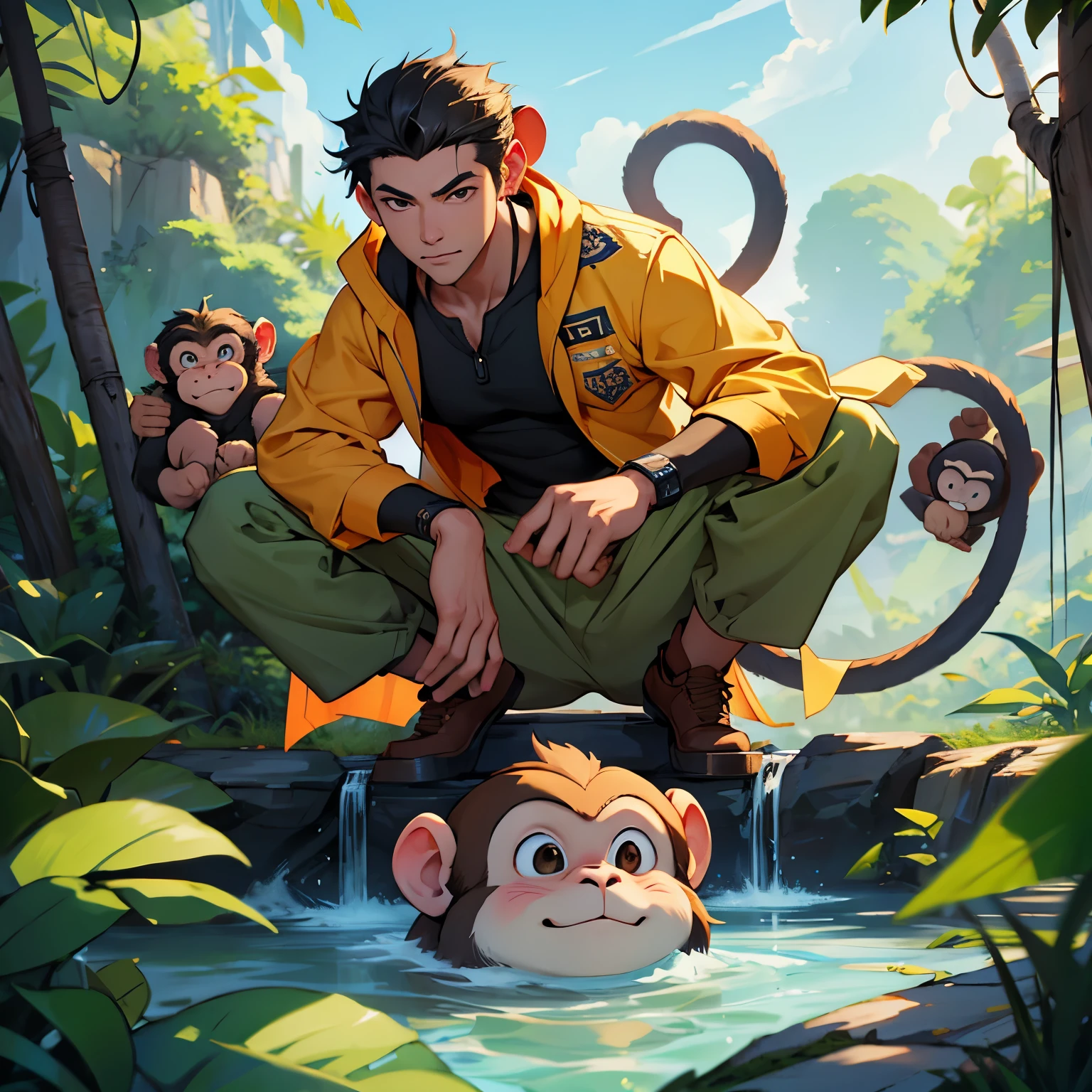 Highest image quality、8k,monkey、monkey、charm、cute、Qi Tian Daisheng、Cool backgrounds、