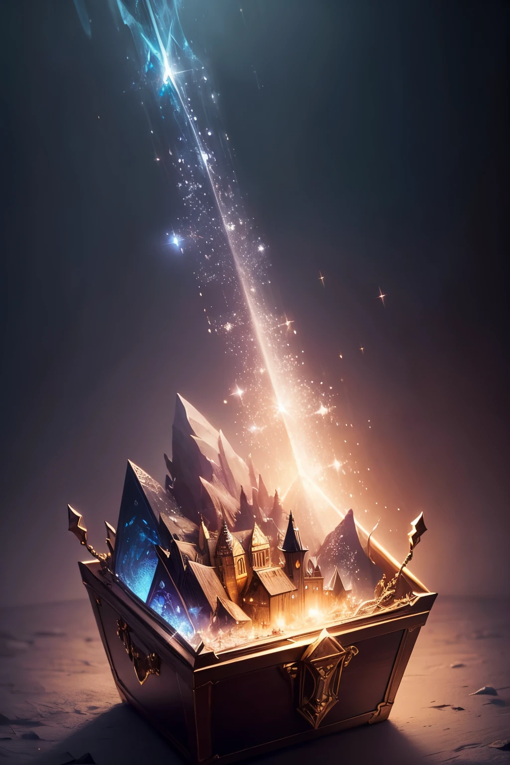 Beautiful sparkling crystal treasure chest, mystical magical fantasy enchanted ethereal, cinematic shot, cinematic scene, stunning, breathtaking, a sense of magic in the air, magical fantasy, diffused lighting