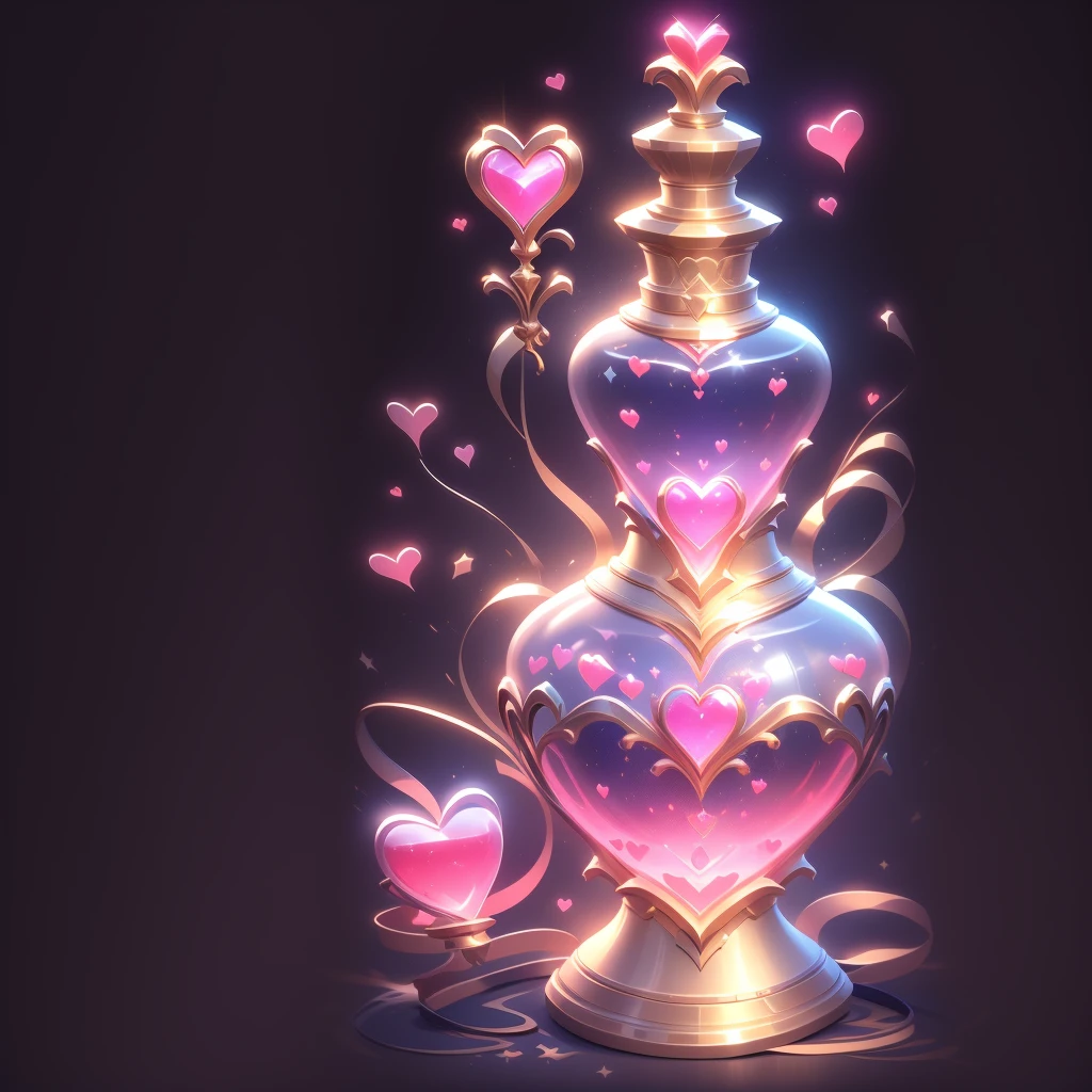 game icon institute, game icon, bottle, no humans, heart, black background, still life, simple background, light particles, sparkle,