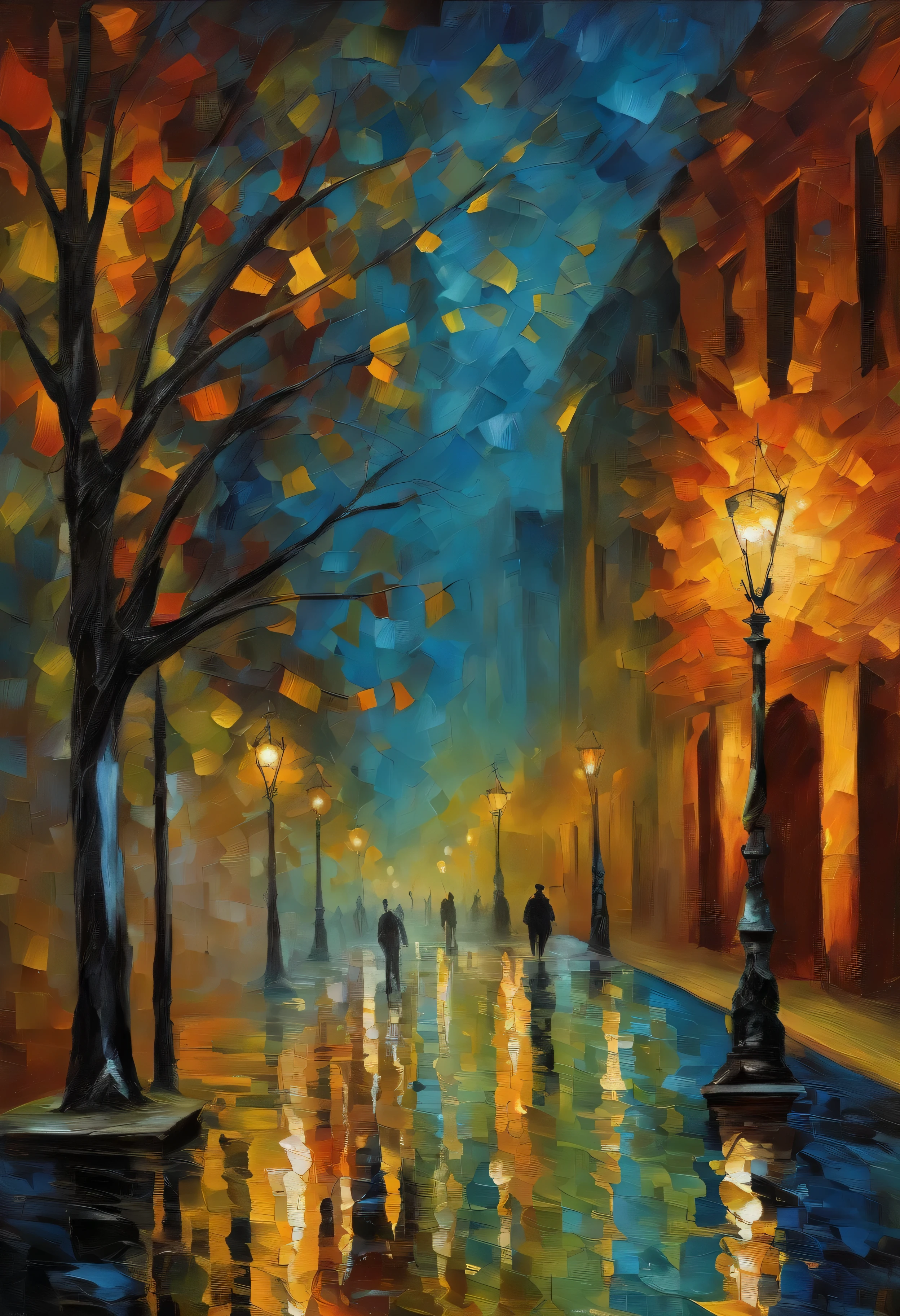 A mysterious, ethereal January night in an oil painting style inspired by Van Gogh. The shattered Rockefeller building adds a touch of evil to the scene. The colors are vibrant, with the texture of brushstrokes adding depth to the surreal ambiance. The moonlit night creates a dreamlike atmosphere, with intricate and complex details that are both haunting and melancholic. The twisted perspective adds a sense of unease and confusion.