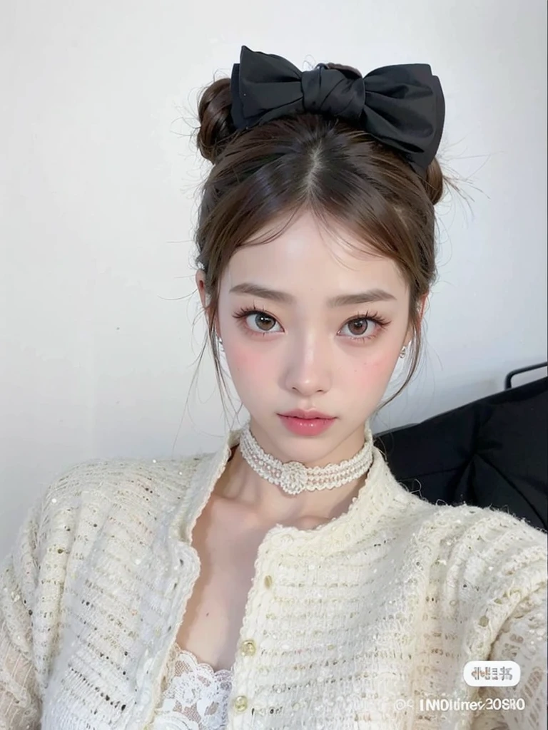 Un primer plano de una mujer con un arco en la cabeza, Lalisa Manobal, dilraba dilmurat, bella delfina, ulzzang, maquillaje coreano popular, maquillaje popular de corea del sur, pale korean adorable face, Lalisa Manoban de Blackpink, tzuyu de dos veces, Bowknot, Jinyoung Shin, muchacha coreana