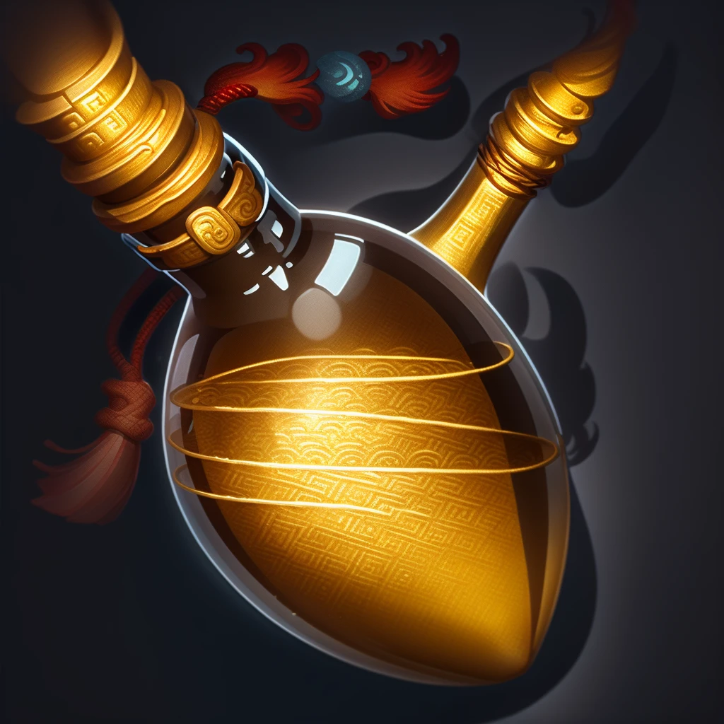 a bottle, gems, rope,reasonable structure, black
bottom, high definition, game icon,Chinese pattern,
Chinese style,(2d ),black background