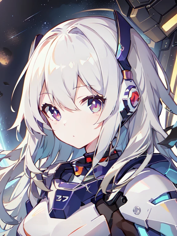 未来的な背景を持つSpacesuitを着た人の接写, portrait anime space cadet girl, anime mech aesthetic, Anime robot and organic mixed together, Aether and Mecha Theme, mecha asthetic, anime manga robot!! anime girl, girl in space, fully robotized!! girl, portrait armored astronaut girl, Sci-Fi Anime, cute cyborg girl, Spacesuit