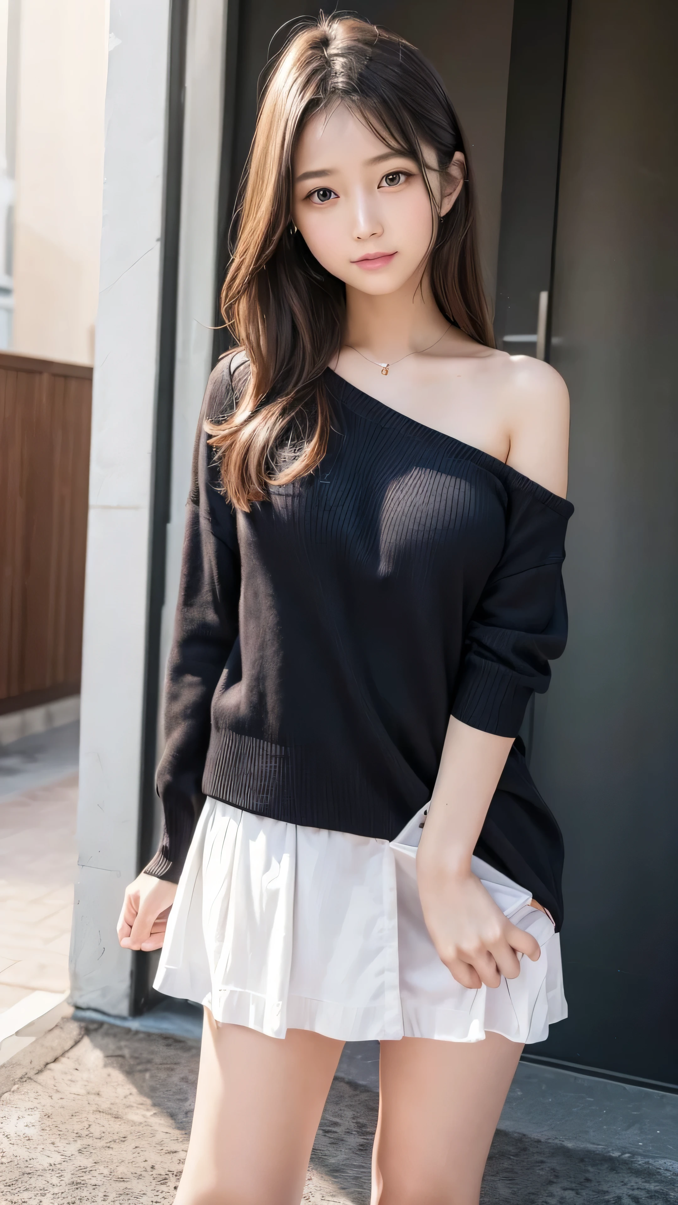 You can wear a tight-fitting top with off-the-shoulder design，Pair with a pair of straight jeans，Highlight upper body advantages。
Long black coat with slim black dress，Weakens hip and thigh lines。