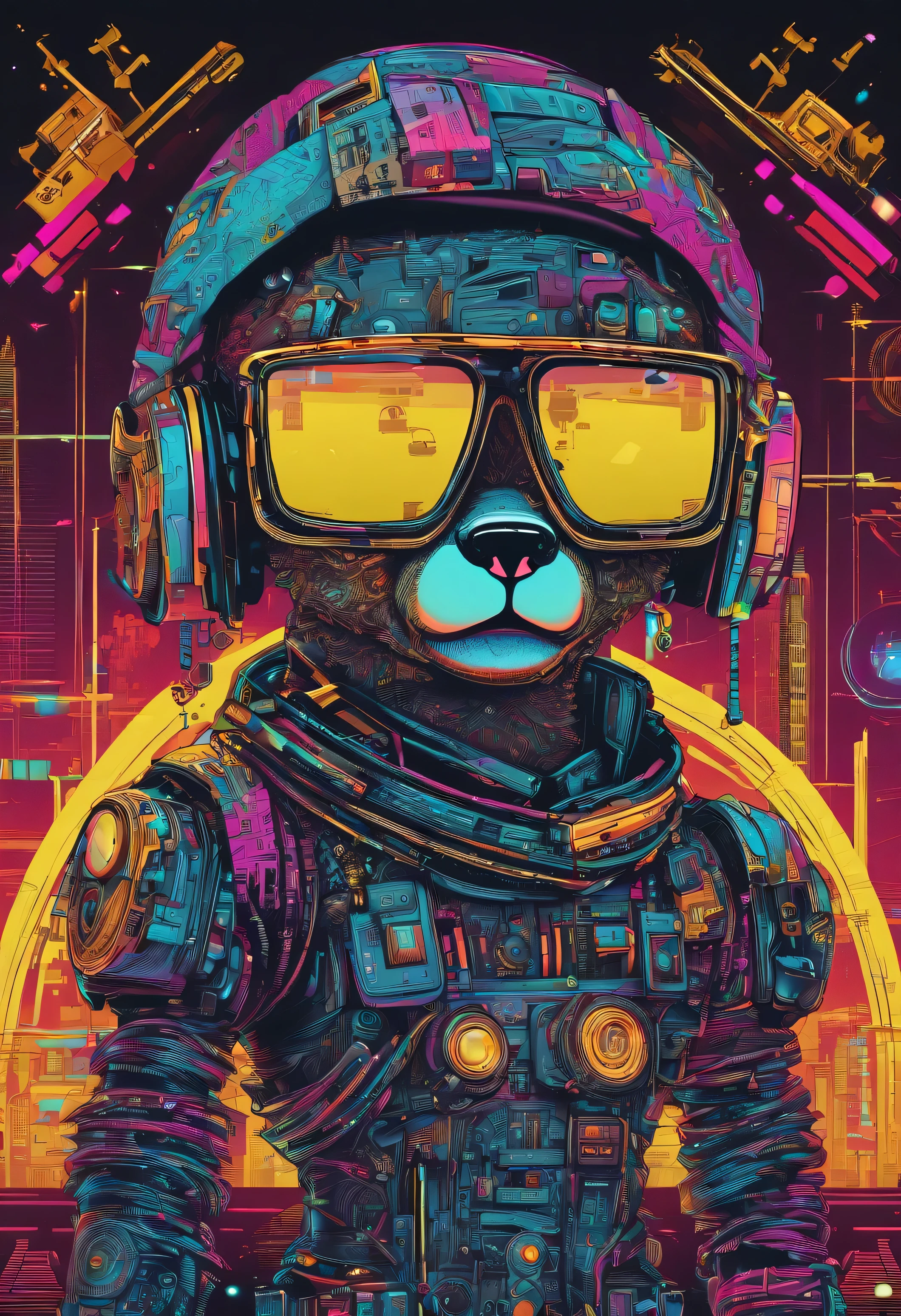 cool and trendy poodle, rainbow colored hair, yellow eyes, wear trendy hip hop clothes, wearing a hoodie, Graphic T-shirt and ripped jeans, Many tattoos and piercings, doodle style background, highly detailed background, perfect masterpiece, high quality, High resolution