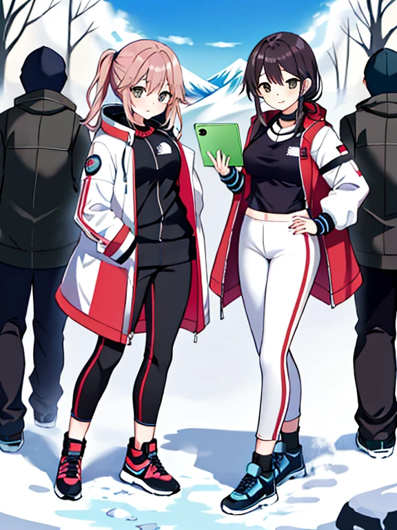 very detailed、masterpiece、(snow mountain background):1.3、a woman in a (white down vest at northface):1.4, white puffer vest and black pants posing for a picture, model is wearing techtical vest, sportswear, sportswear, かわいいsportswear, nanocarbon-vest, white!!, white coat, tech wear women pictures, 2 techwear women, catalog photo, stylish coat for rave, full body photo, future inflatable jacket, Miko, Kim Woo