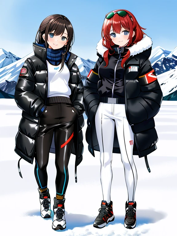 very detailed、masterpiece、(snow mountain background):1.3、a woman in a (white down vest at northface):1.4, white puffer vest and black pants posing for a picture, model is wearing techtical vest, sportswear, sportswear, かわいいsportswear, nanocarbon-vest, white!!, white coat, tech wear women pictures, 2 techwear women, catalog photo, stylish coat for rave, full body photo, future inflatable jacket, Miko, Kim Woo