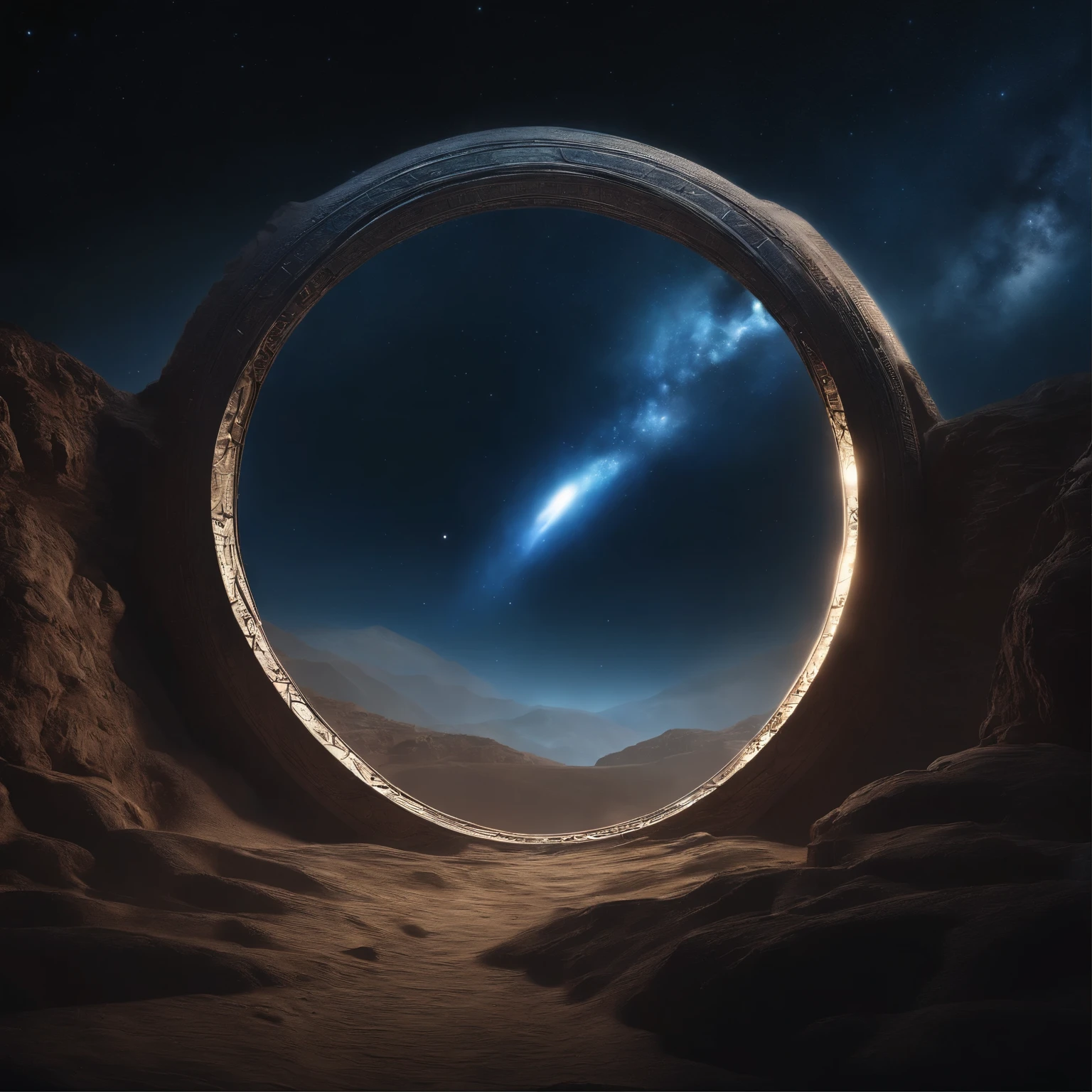 super detailed image of the giant stargate ring ((in the deep space)), (lightnings runs across the surface of the stargate ring), (the entire space inside the stargate ring is filled with streams of blue plasma flowing from ring to the center):1.3, (a flying saucer opposite the stargate is preparing to pass through it):1.5, a planet very far in the space on background, the Milky Way, space, stars, (Best Quality, 16K, Masterpiece, UHD, Ultra quality cinematic lighting, Huge detail, Well lit, sharp, hyper realistic, epic scale, insane level of details)