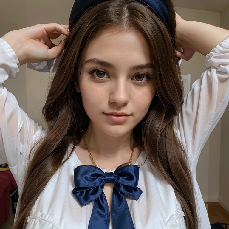 Beautiful 23 year old girl with long hair, she is wearing sailor moon costume, usando disfraz de sailor moon, usando cosplay de sailor moon, senos y culo grande
