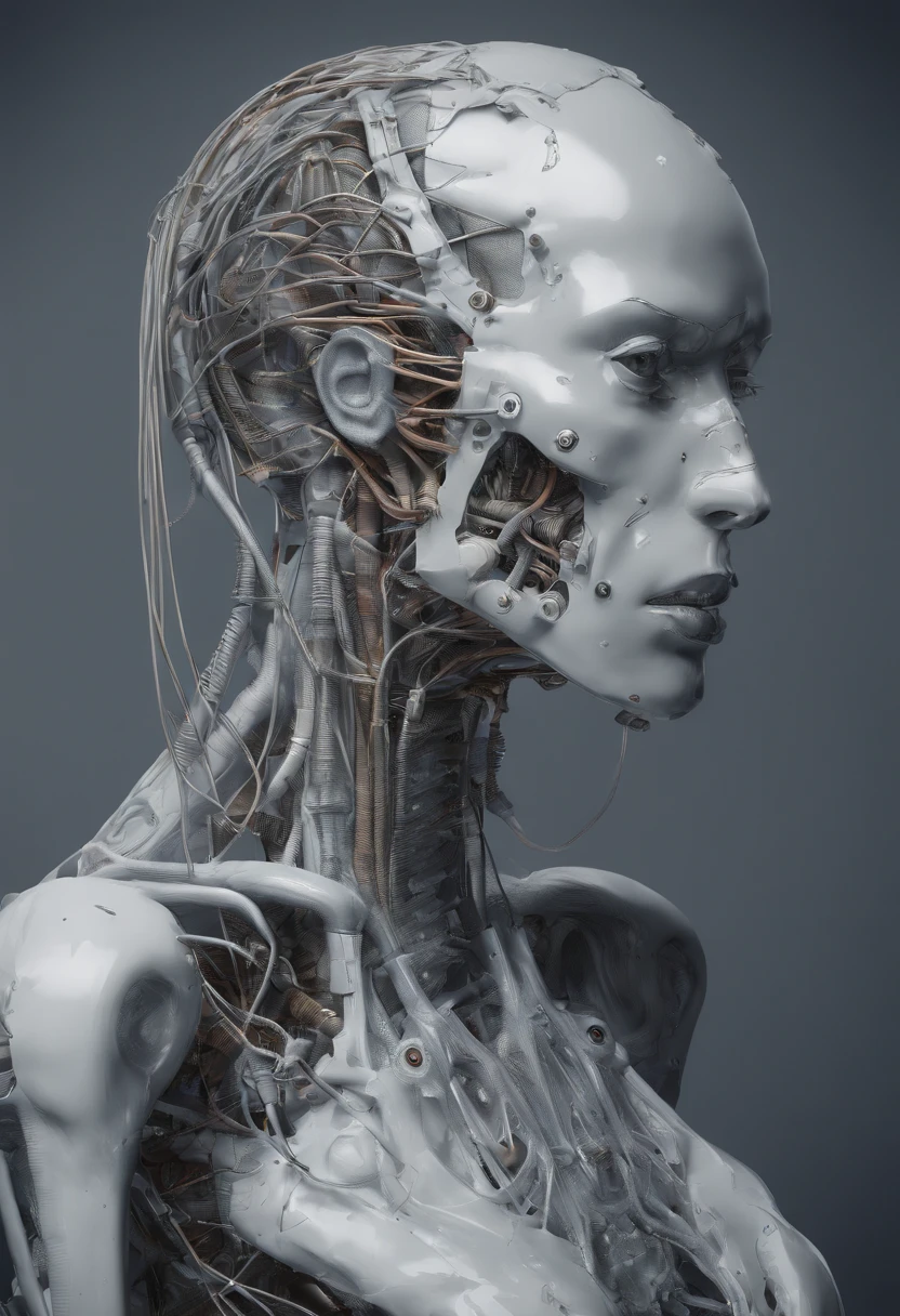 (((masterpiece))), (((highest quality))), ((super detailed)), (Detailed CG illustration), ((very delicate and beautiful)),(From the side),cinematic light,((1 mechanical girl)),alone,whole body,(machine made joint:1.2),((mechanical limbs)),(blood vessels connected to tubes),(mechanical spine attached to the back),((Mechanical cervical vertebrae attached to the neck)),(sitting),Expressionless,(wires and cables connected to the neck:1.2),(Wires and cables on the head:1.2)(character focus),SF,white background, very detailed,colorful,most detailed